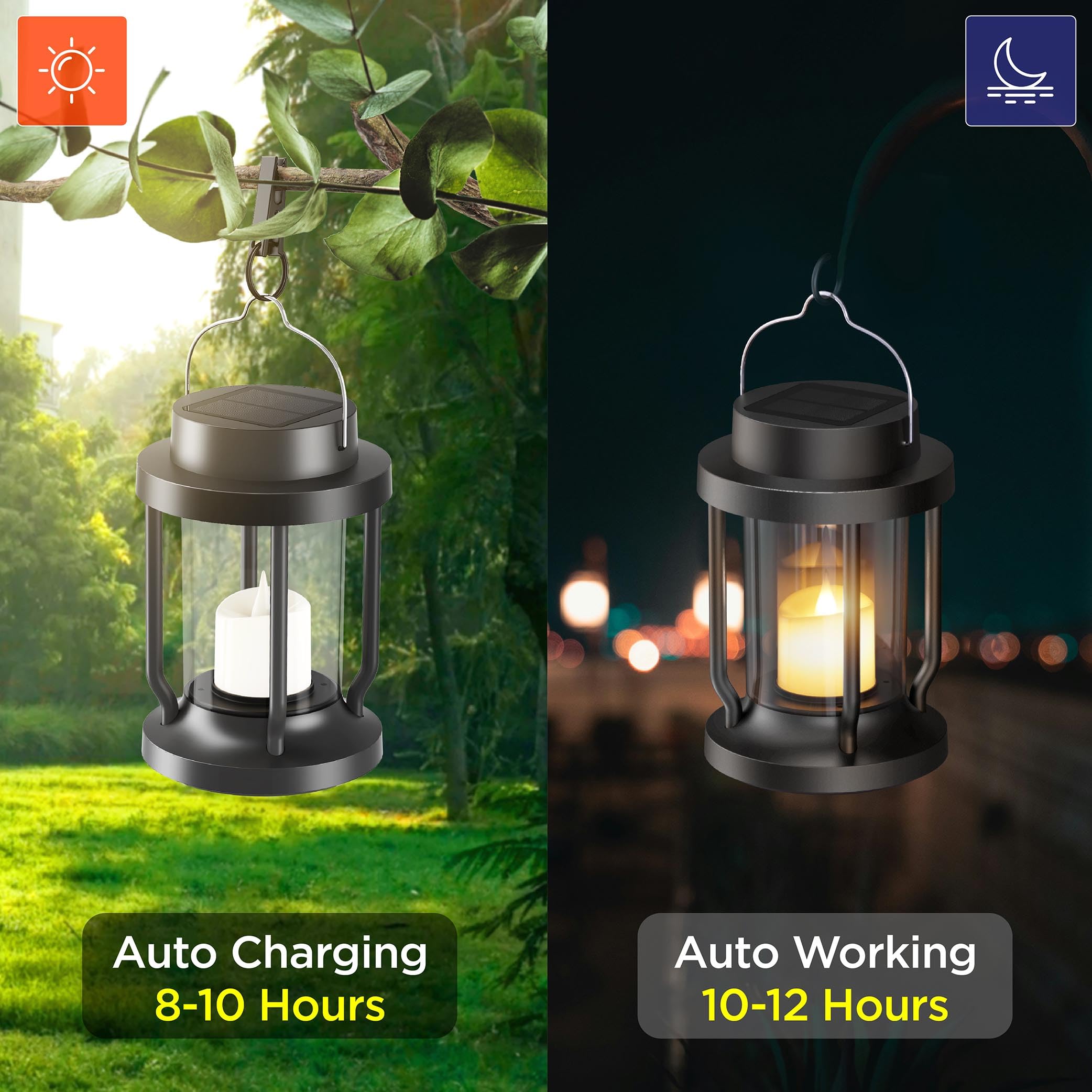 FriutShine Solar Lantern – Flickering Flameless Candle, Weatherproof, 1 Pack, Black, Model L01