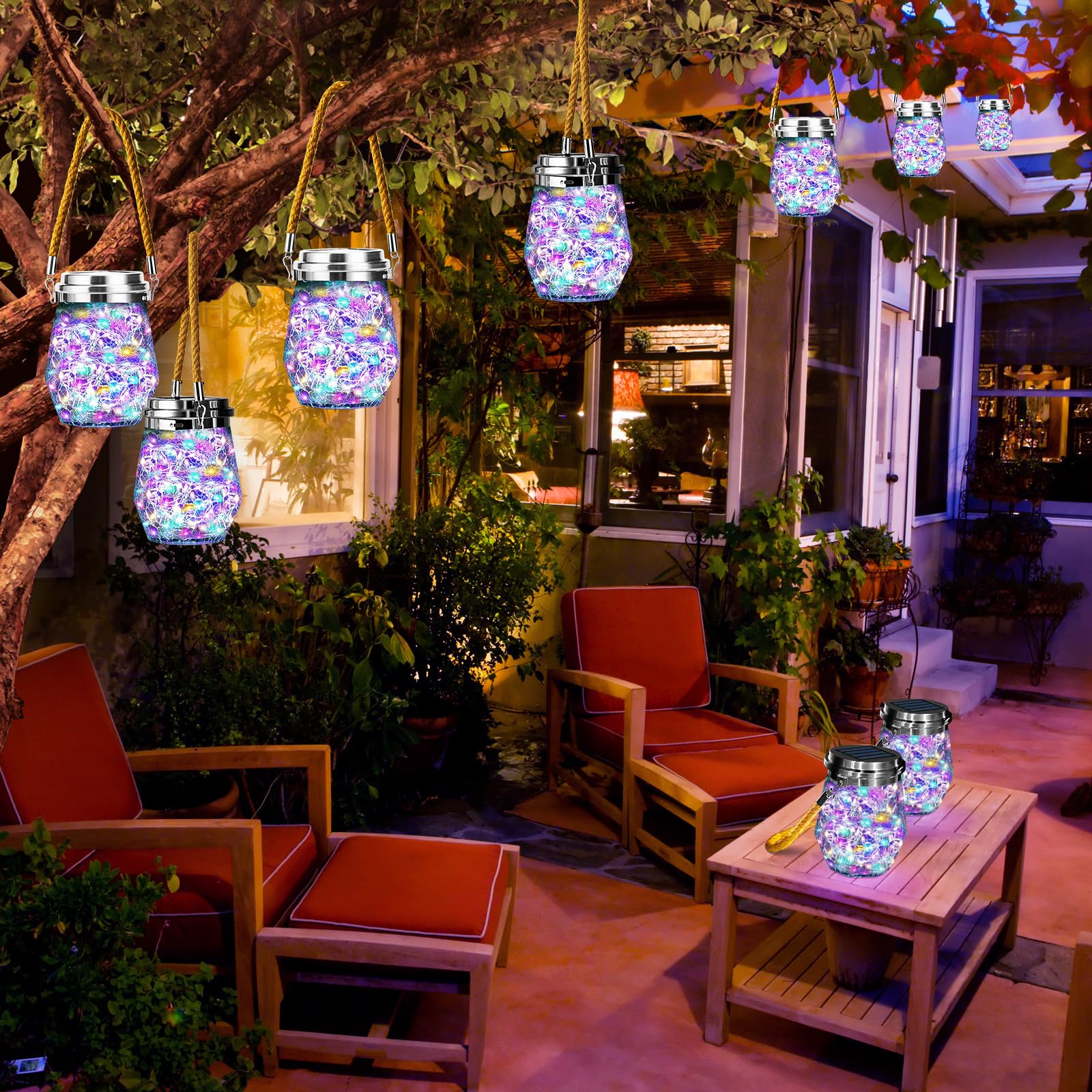 Keevvon 60 Led Solar Lanterns - Waterproof Hanging Lights For Outdoor Patio, Garden Decor, Multicolor
