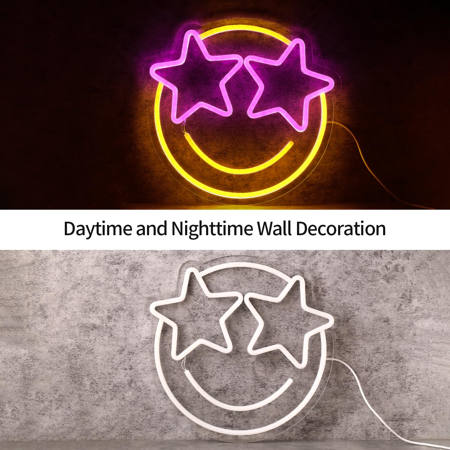 Smile Face Neon Sign, Wootfairy Led Neon Signs for Wall Decor, Dimmable Neon Light for Bedroom, Gaming Room, Kids Room, Bar Deco