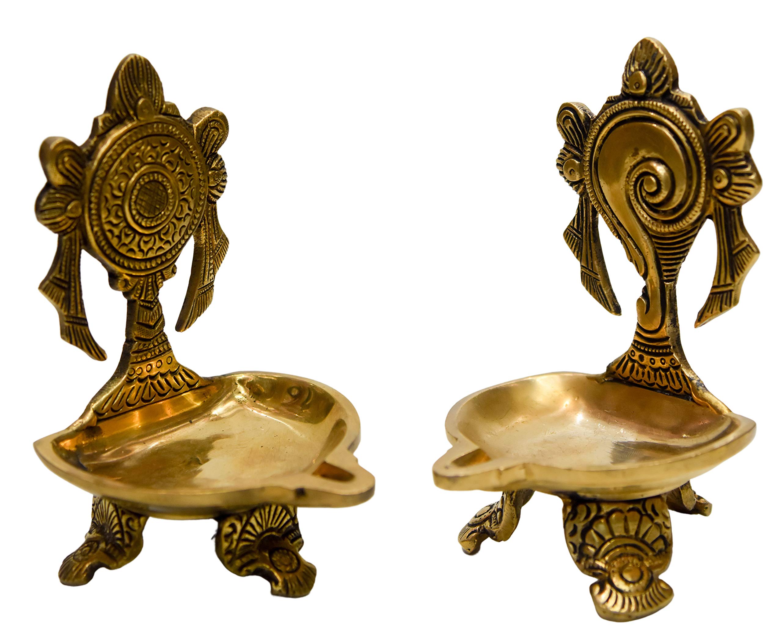Printology Modern Gift Centre metal Pure Brass shanku Chakra Table Diya for Pooja