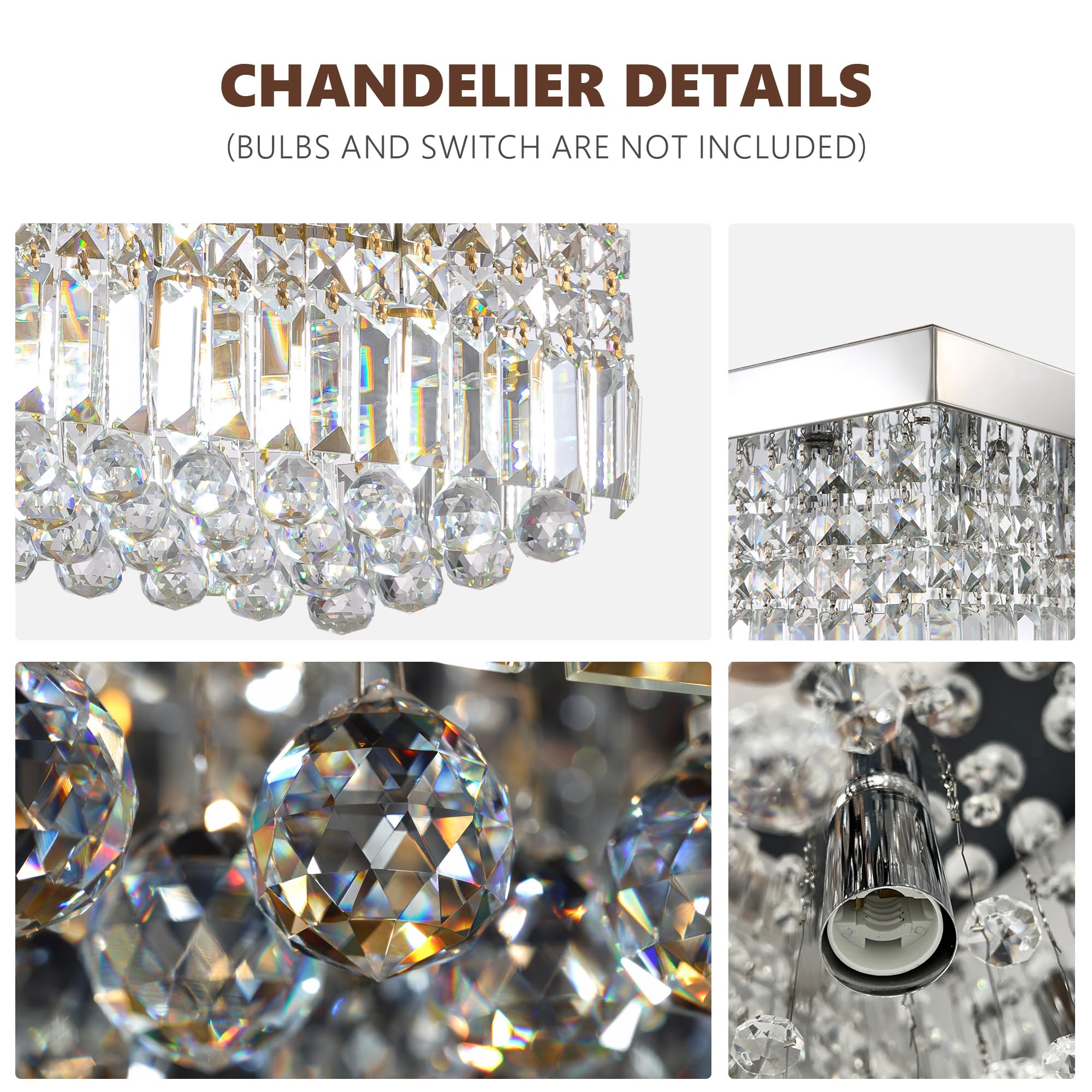 Tinkoso Modern Silver Rectangular Crystal Chandelier,6-Light Chandelier For Dining Room,K9 Crystal Rectangle Chandeliers,59-Inch