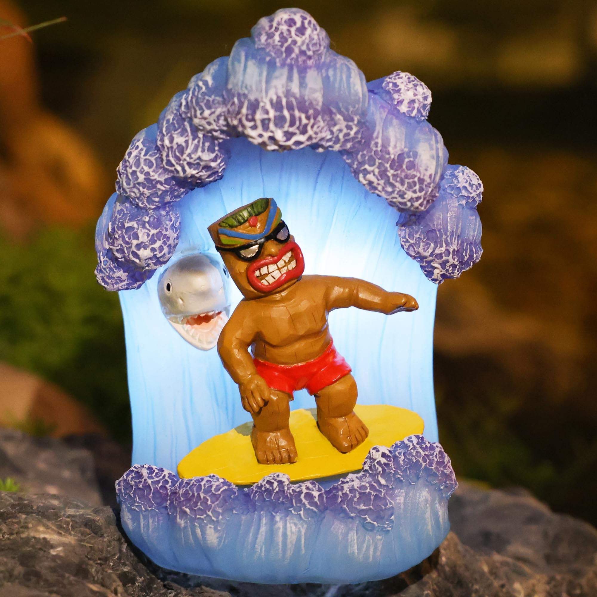 EPTUEGA Solar Tiki Statue Decor-Garden Statue Outdoor Ornaments - Tiki Man Surfing Waterproof Decoration Figurine for Tiki Bar,P