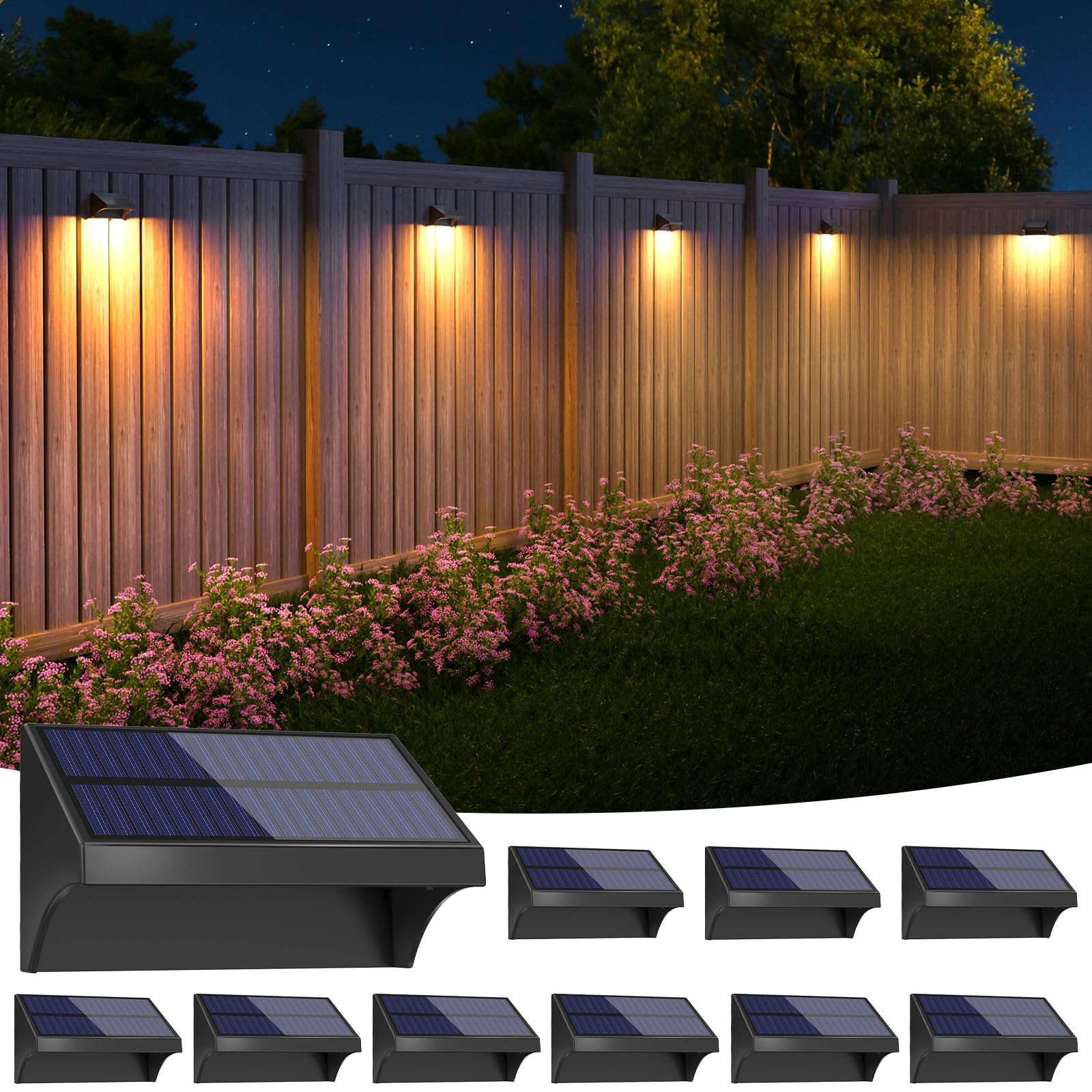 NIORSUN Outdoor Fence Lights, Fence Solar Lights with Warm White/Cool White/RGB Mode, Bigger Size & Brighter 1500mAh, Solar Ligh