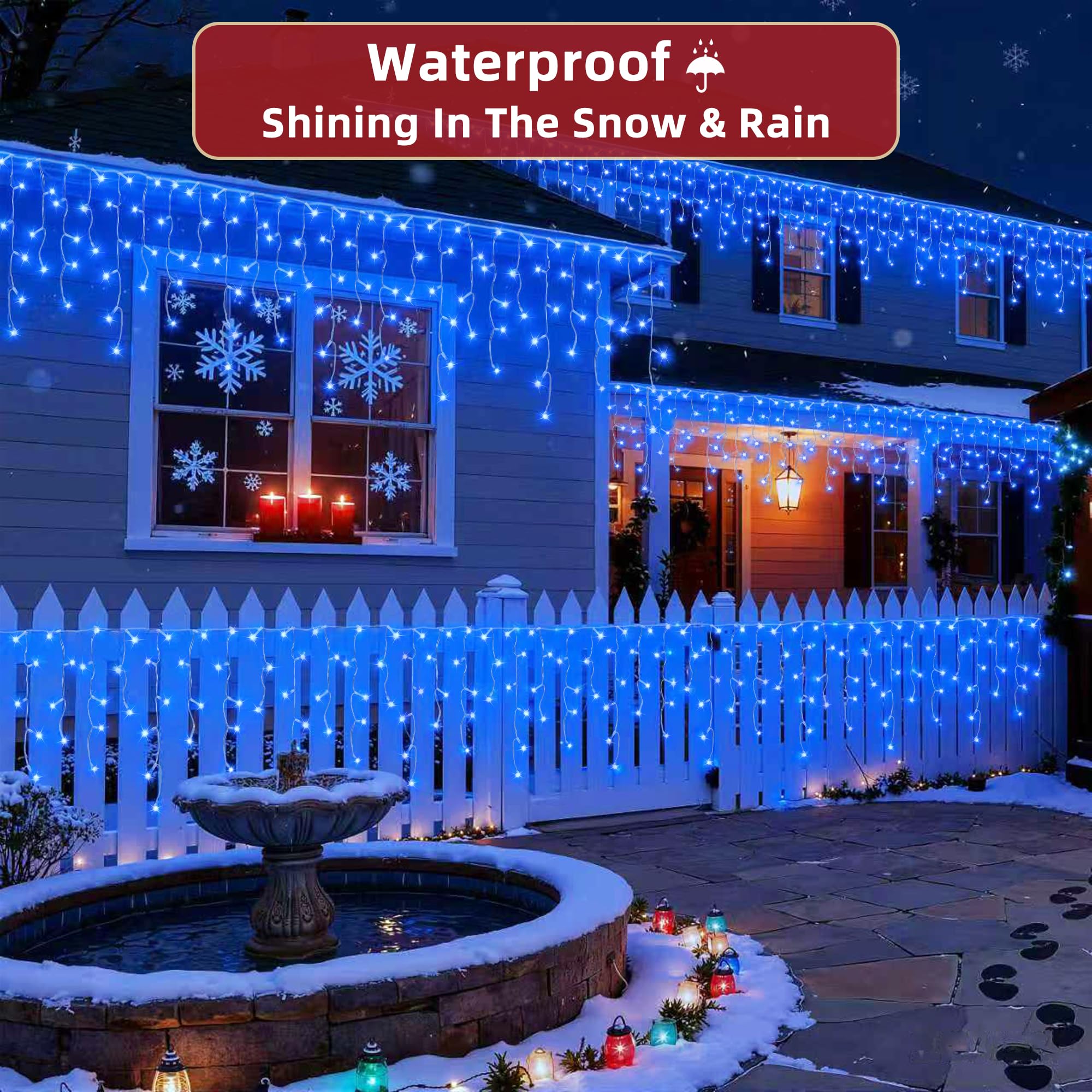 YHBJKCZ LED Christmas Lights - 66ft Blue Twinkling Lights, 670 LEDs, 148 Drops, 12 Modes, Dimmable, Timer, Waterproof