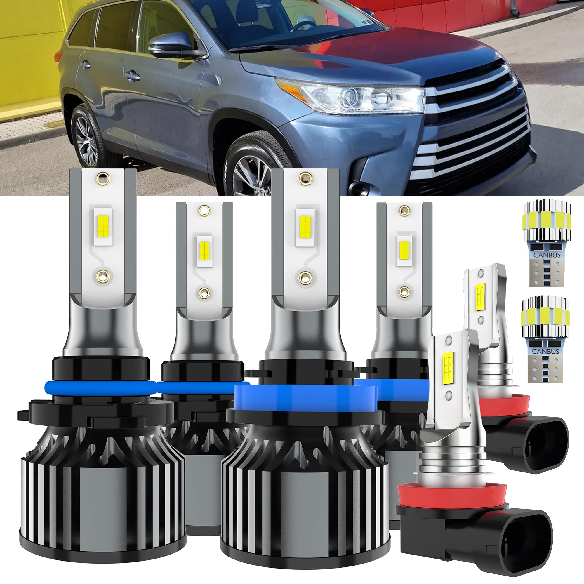AYOTZIH Bulbs Fit For Toyota Highlander 2014-2019, High Beams+ Low Beams+ Fog Lights+ License Plate Lights Combo, 400% Brightnes