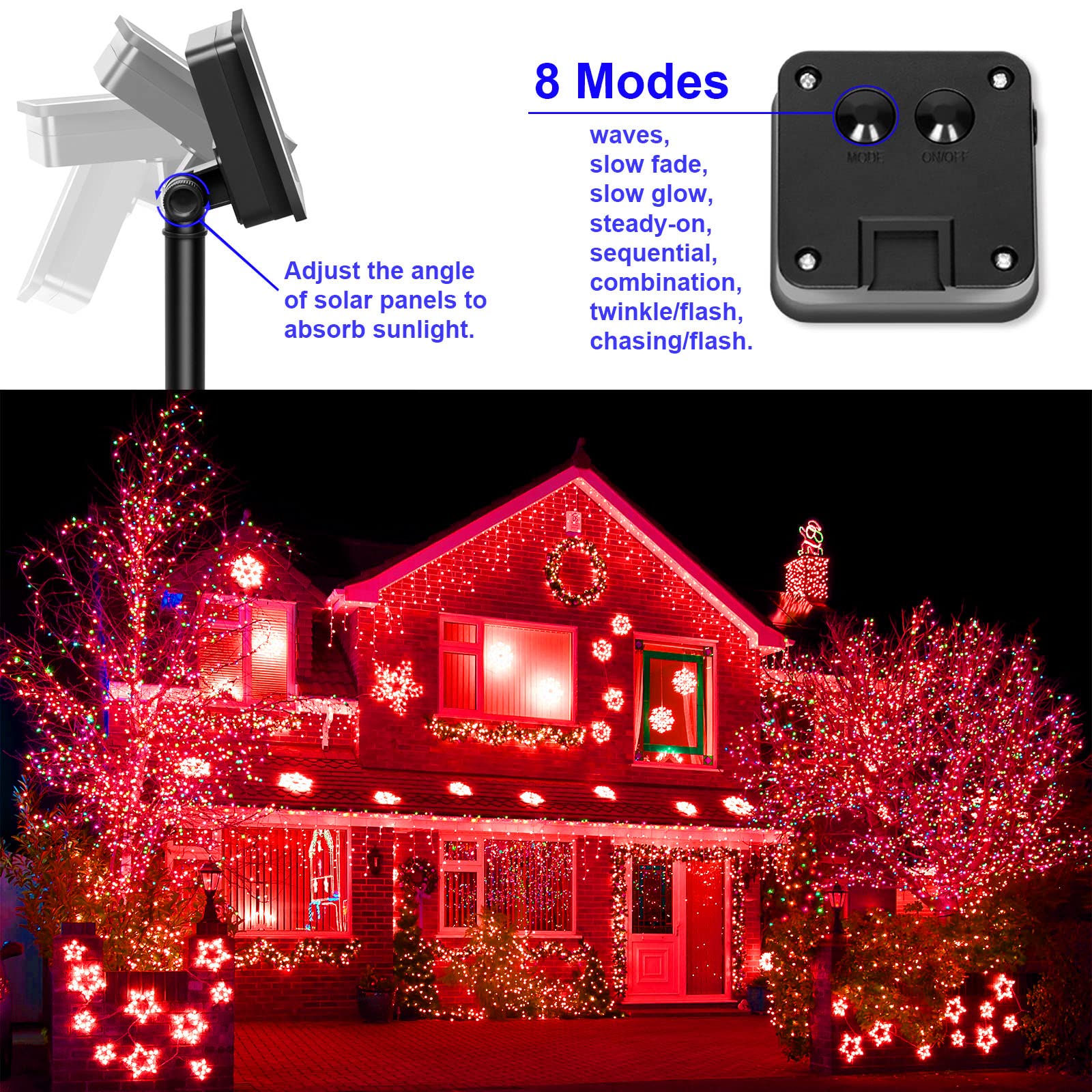 YAOZHOU Solar String Lights, 200 LED, Red Copper Fairy Lights, Waterproof, 8 Modes, 2 Pack for Outdoor Decoration