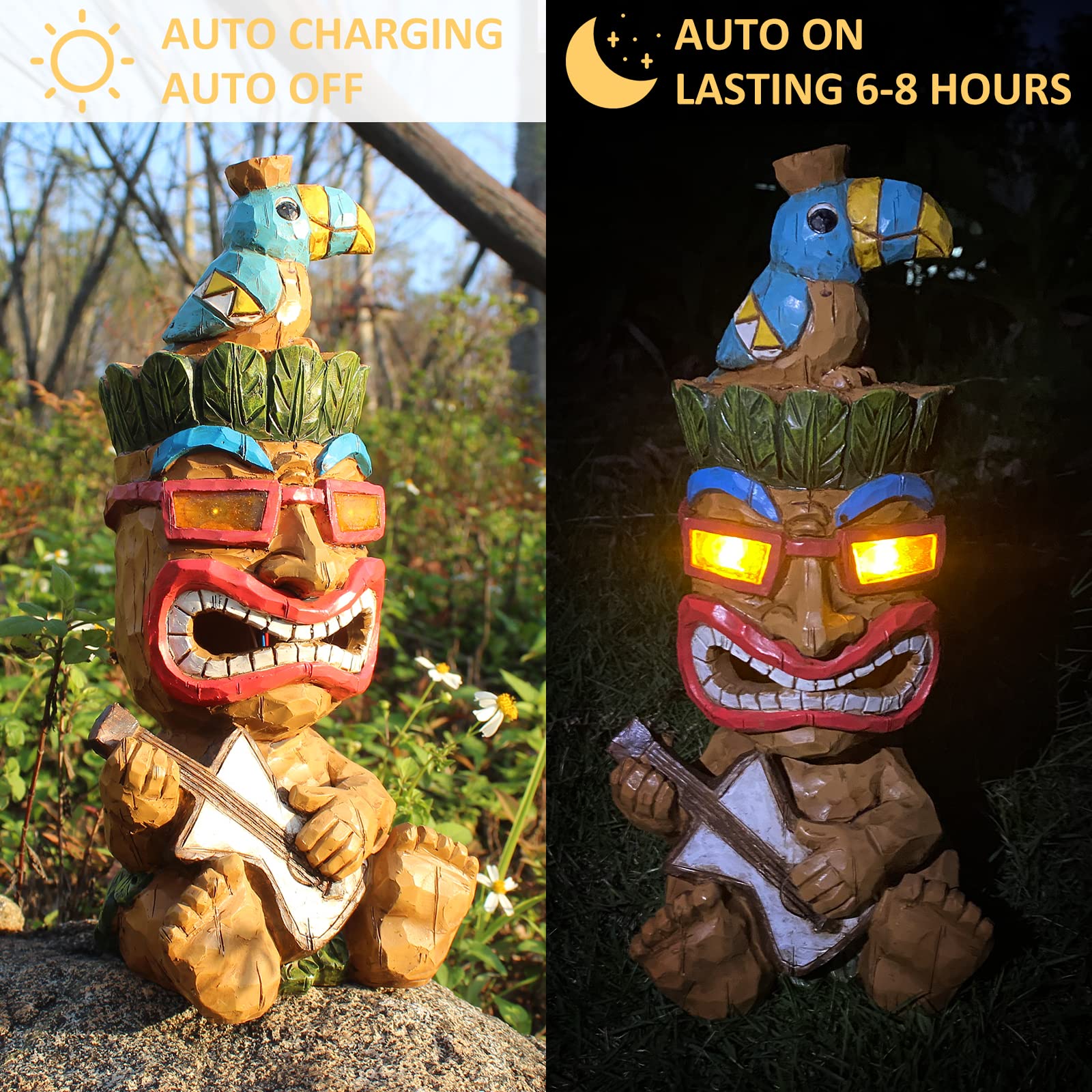 EPTUEGA Tiki Statue - Funny Guitar Man Decor, 11.69in Tall, Blue Resin, Outdoor Patio and Yard Decoration, Model Tiki Statue-002