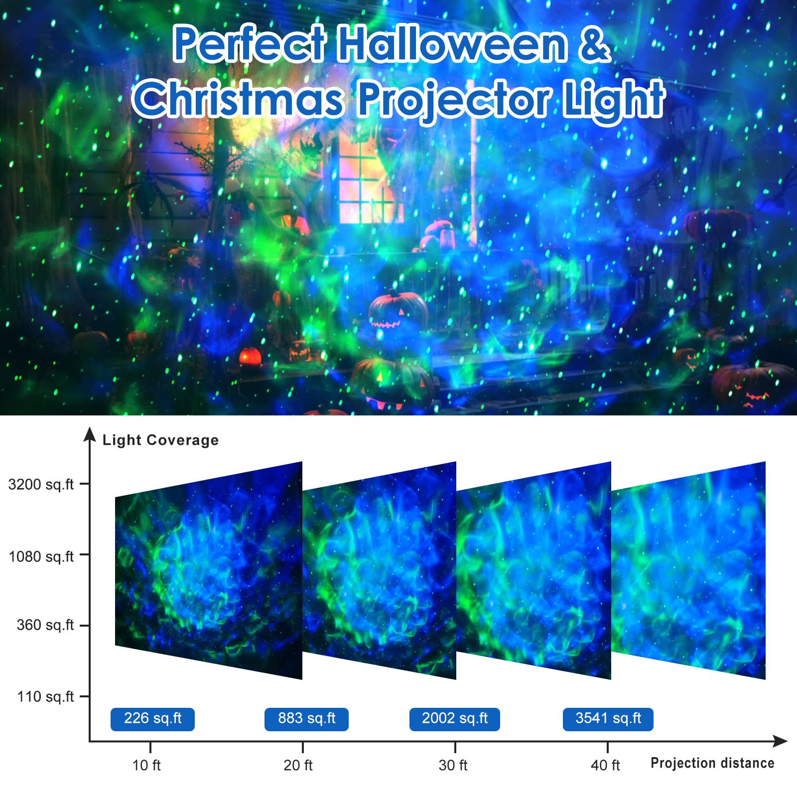 Laser Wave Projector Outdoor, Starry Sky & RGBW Ocean Wave Light Show with Remote Control, Waterproof IP65, Holiday Decor for Ha