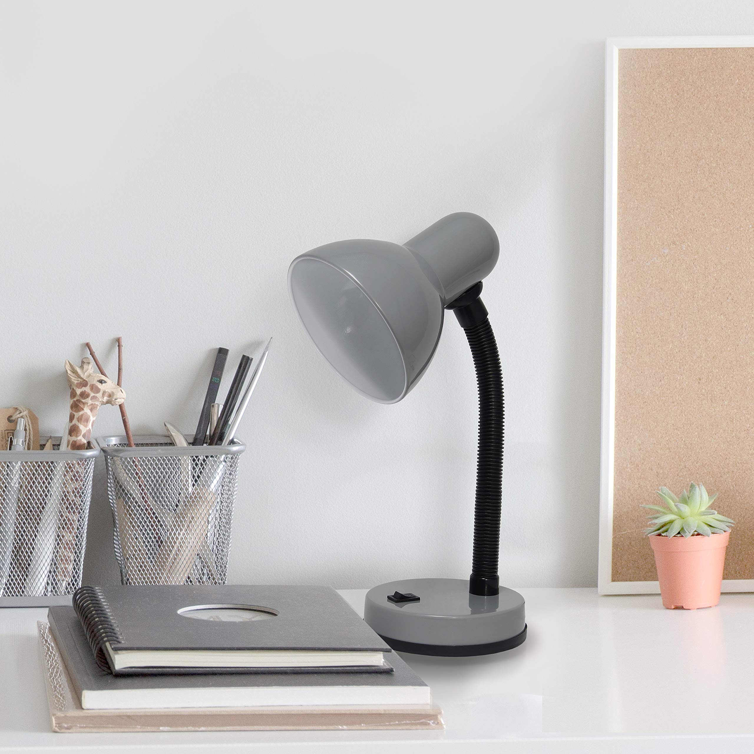 Simple Designs Ld1003-Gry-Lb 14.25'' Basic Metal Desk Lamp With Flexible Hose Neck For Office, Living Room, Bedroom, College Dor