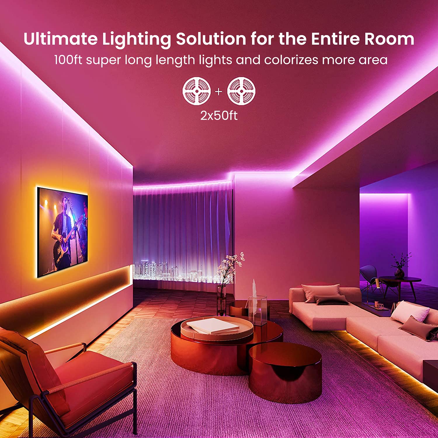 GUPUP WiFi LED Strip Lights 100 ft, Multicolor, Smart App Controlled, Works with Alexa & Google Assistant, Model WDFS021