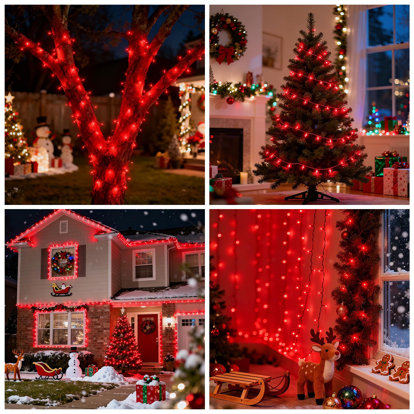 Vtechology 500 Led Red Christmas Tree Light 170Ft Connectable Christmas Lights With 8Modes Ul Certified Lights String Outdoor For Christmas Holiday Party Decor