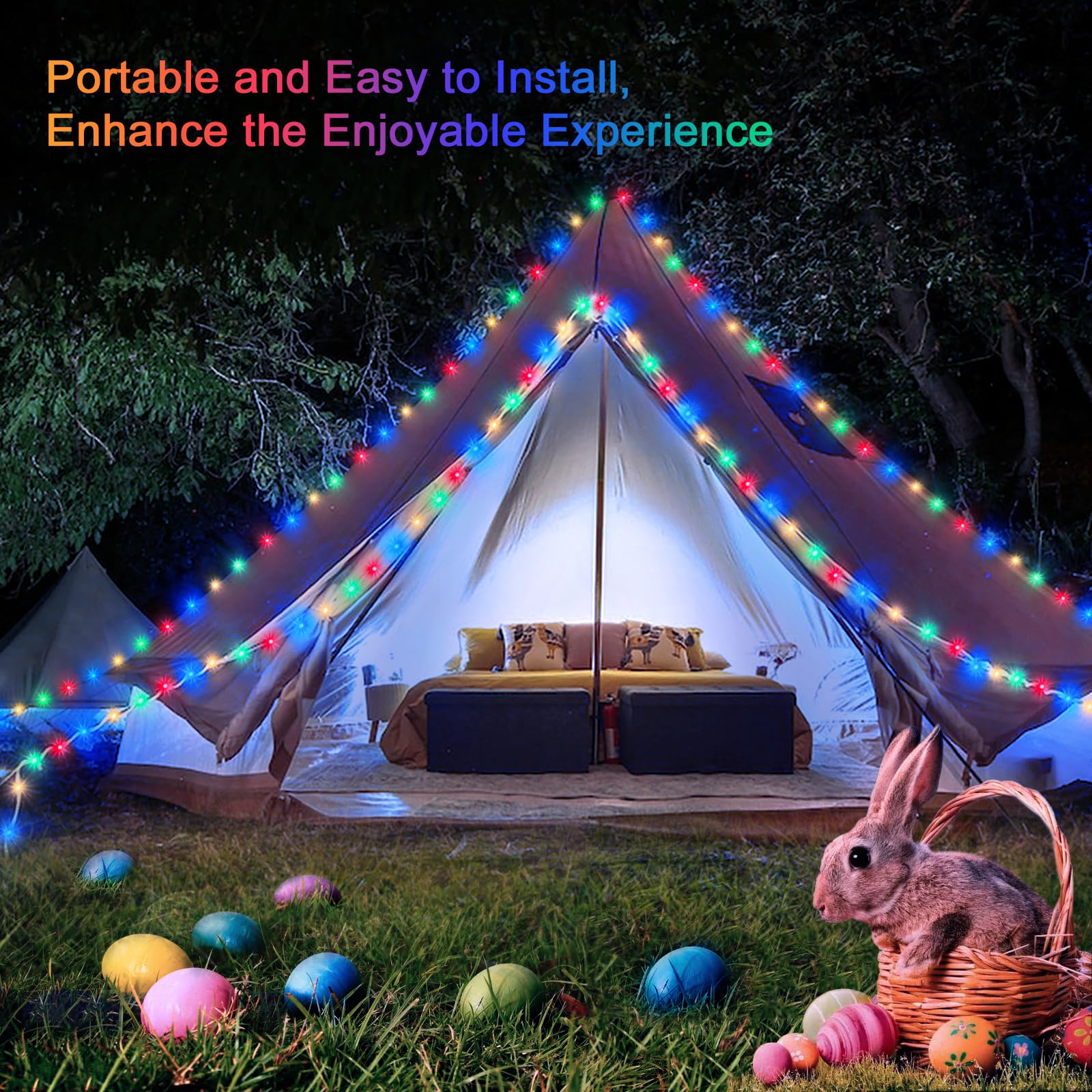 JMEXSUSS 2 Pack Rope Lights 100LED Battery Operated Waterproof 33ft Multicolor Model Rope100B