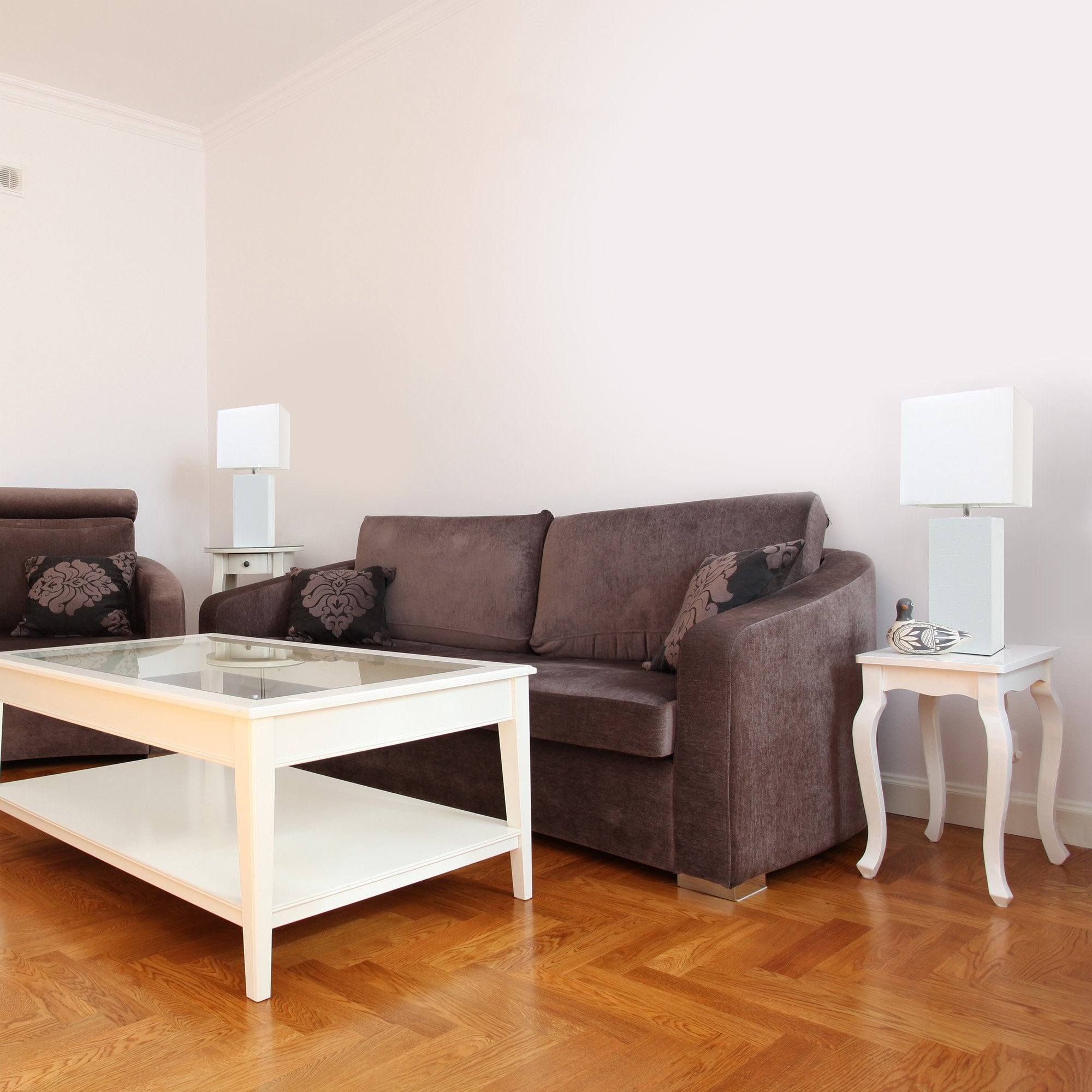 Elegant Designs Lc2000-Wht-2Pk 2 Pack Modern Leather Table Lamps With White Fabric Shades, White