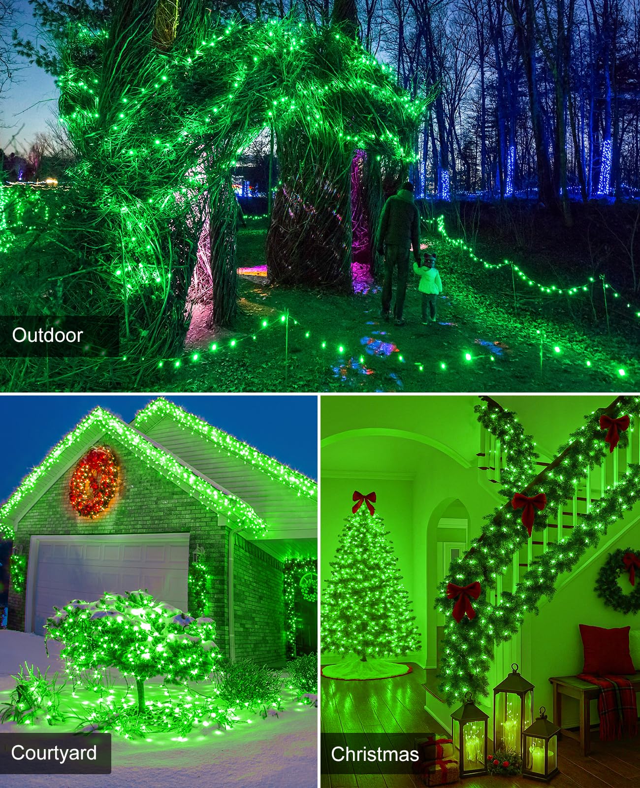 157Ft 480 Led Christmas Lights Outdoor  Plug In Christmas Tree Lights Waterproof  8 Modes Green Wire Fairy String Light For Indoor House Garden Xmas Party Decorations  Green