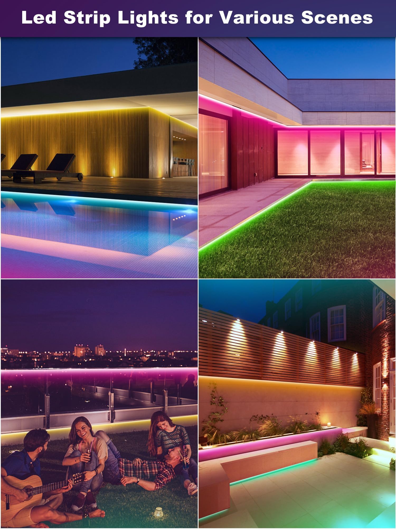 Ledagic Outdoor Led Strip Lights Waterproof 400Ft, Ip68 Outside Led Light Strip Waterproof With Remote And App Control, Exterior