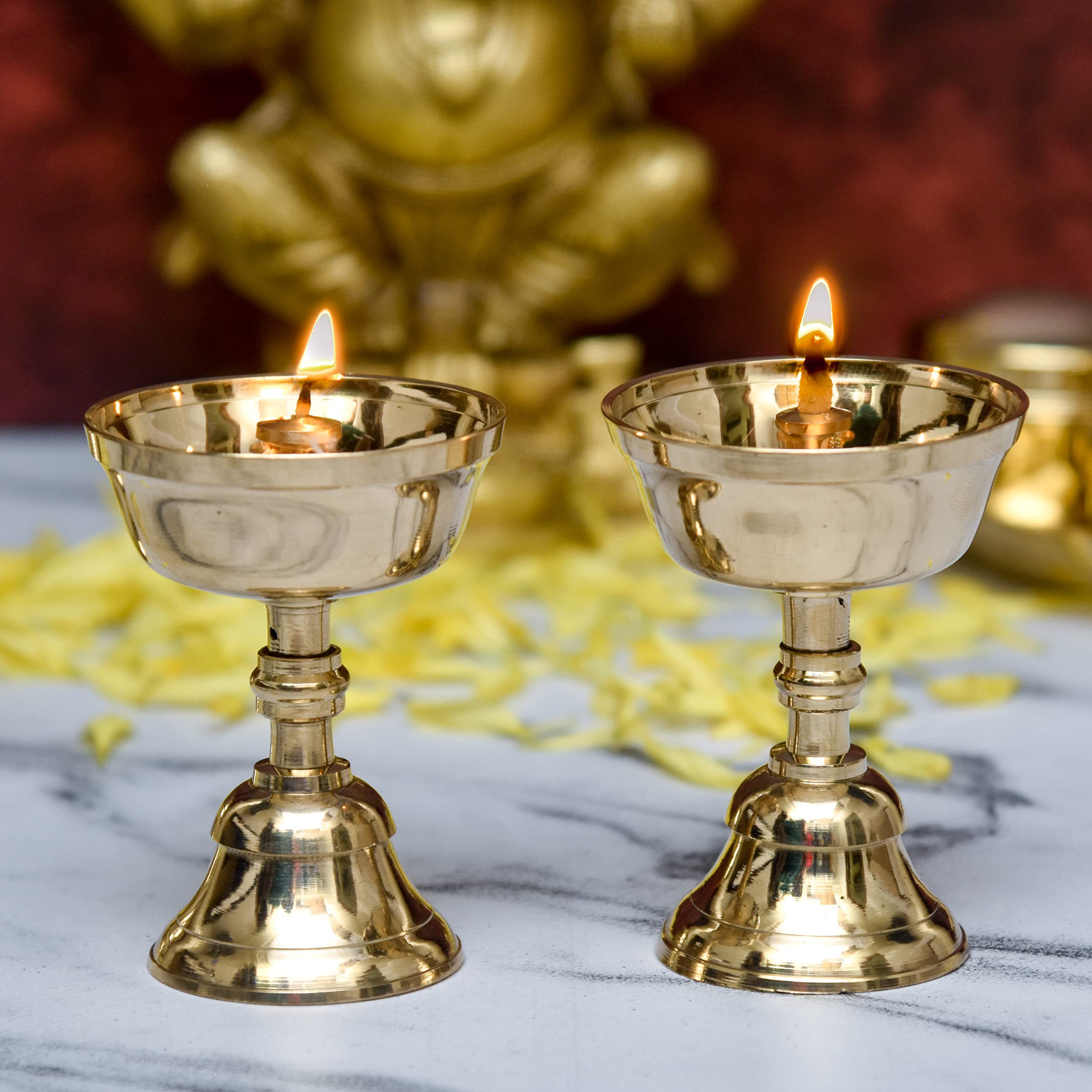 Bhimonee Decor Pure Brass Akhand Jyothi | Pyali Stand | Nanda Table Diya, 3.2 inches big , brass, Pack of 2 pcs