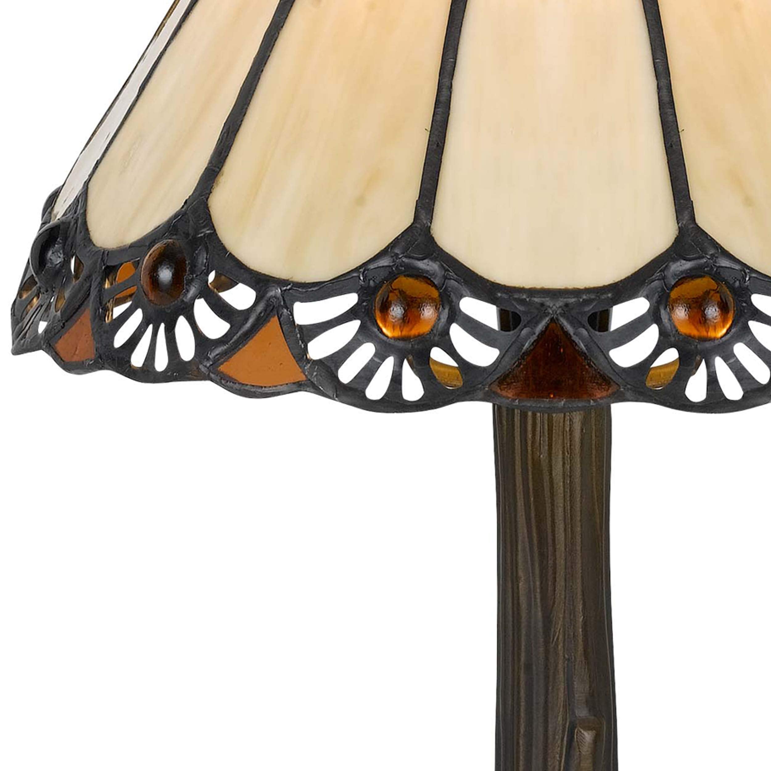 Benzara Tiffany Table Lamp, Metal Body, Conical Shade, Bronze and Beige, Model BM223643