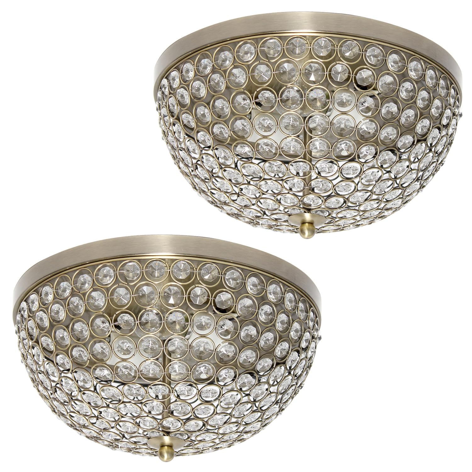 All The Rages 2-Light Flush Mount Ceiling Light, Crystal, Antique Brass, Model Lhm-2000-Ab-2Pk, Set Of 2