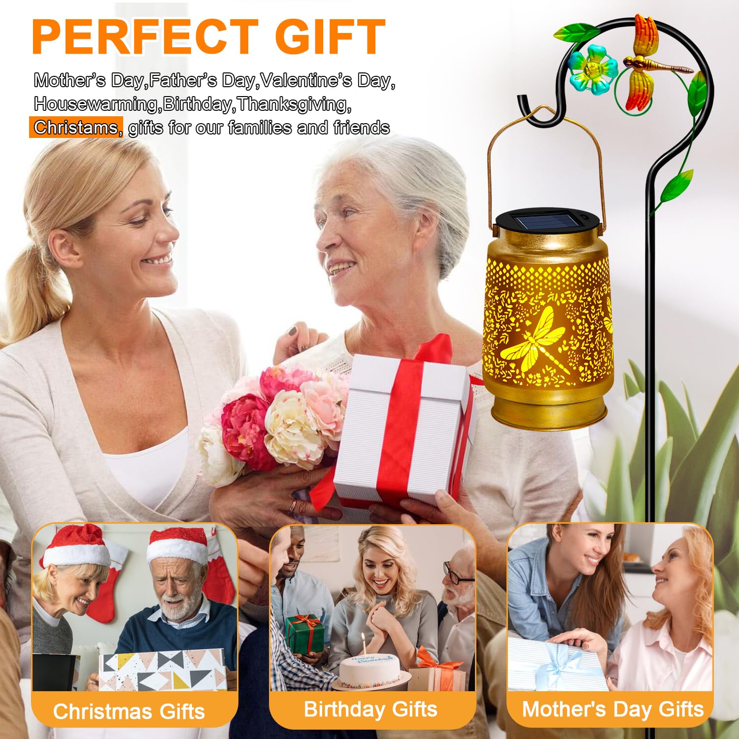 2 Pack Solar Lanterns Outdoor Waterproof,Dragonfly Solar Lights Garden Decor Gifts For Mom Women Grandma Decoration Outside For