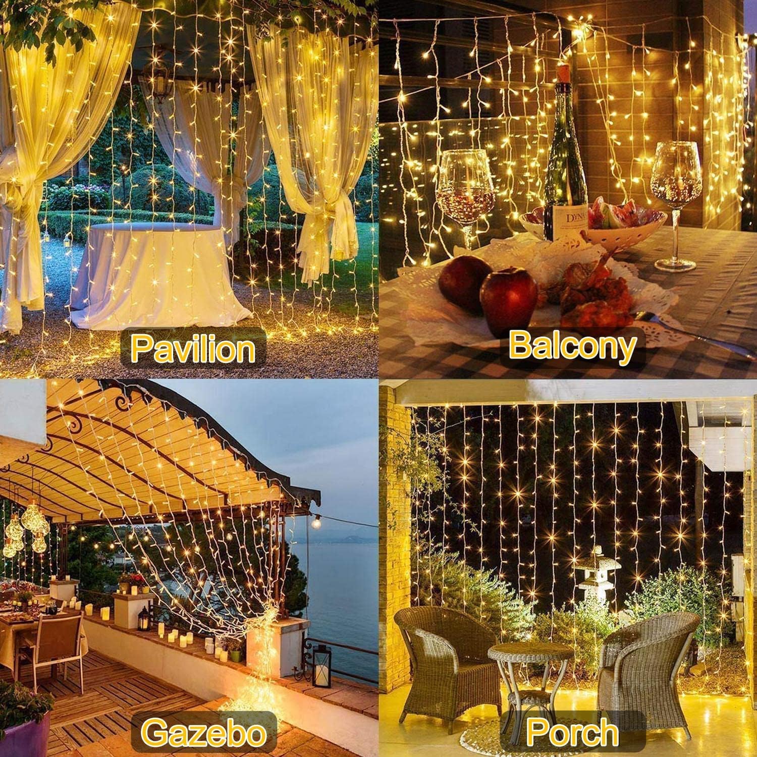 600 LED Solar Curtain Lights Outdoor Remote Control Gazebo 8 Modes Waterproof Waterfall Fairy String Window Wall Hanging Solar P