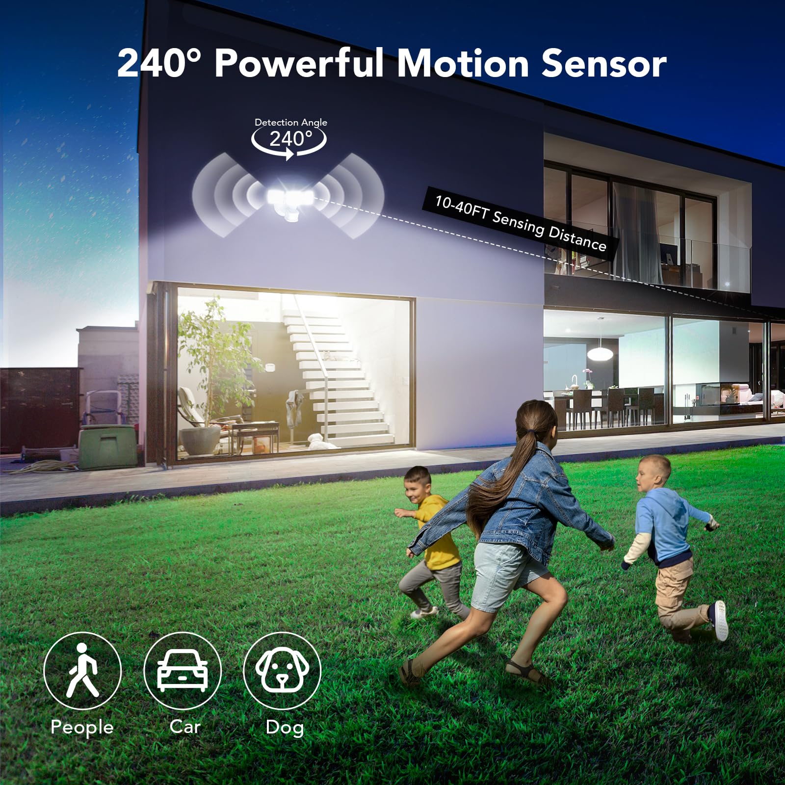 OREiN 3500LM Flood Lights - 26W Motion Sensor, Dusk to Dawn, IP65 Waterproof, 240° Coverage, White, Model OL3600330