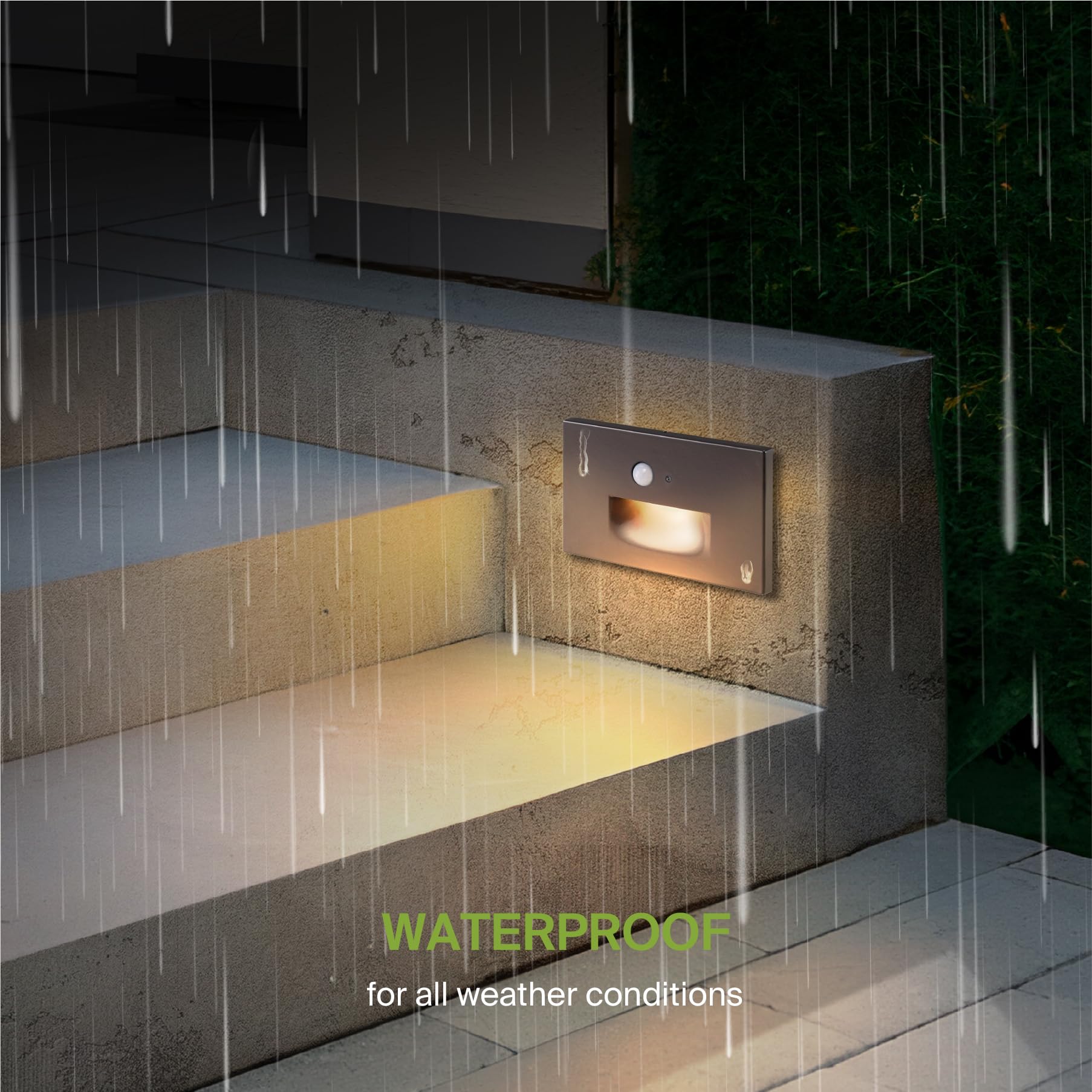 ASD LED Recessed Step Light Fixture, 3W 120LM, 3000K-5000K, Photocell, Motion Sensor, Waterproof, Dark Bronze, 4 Pack