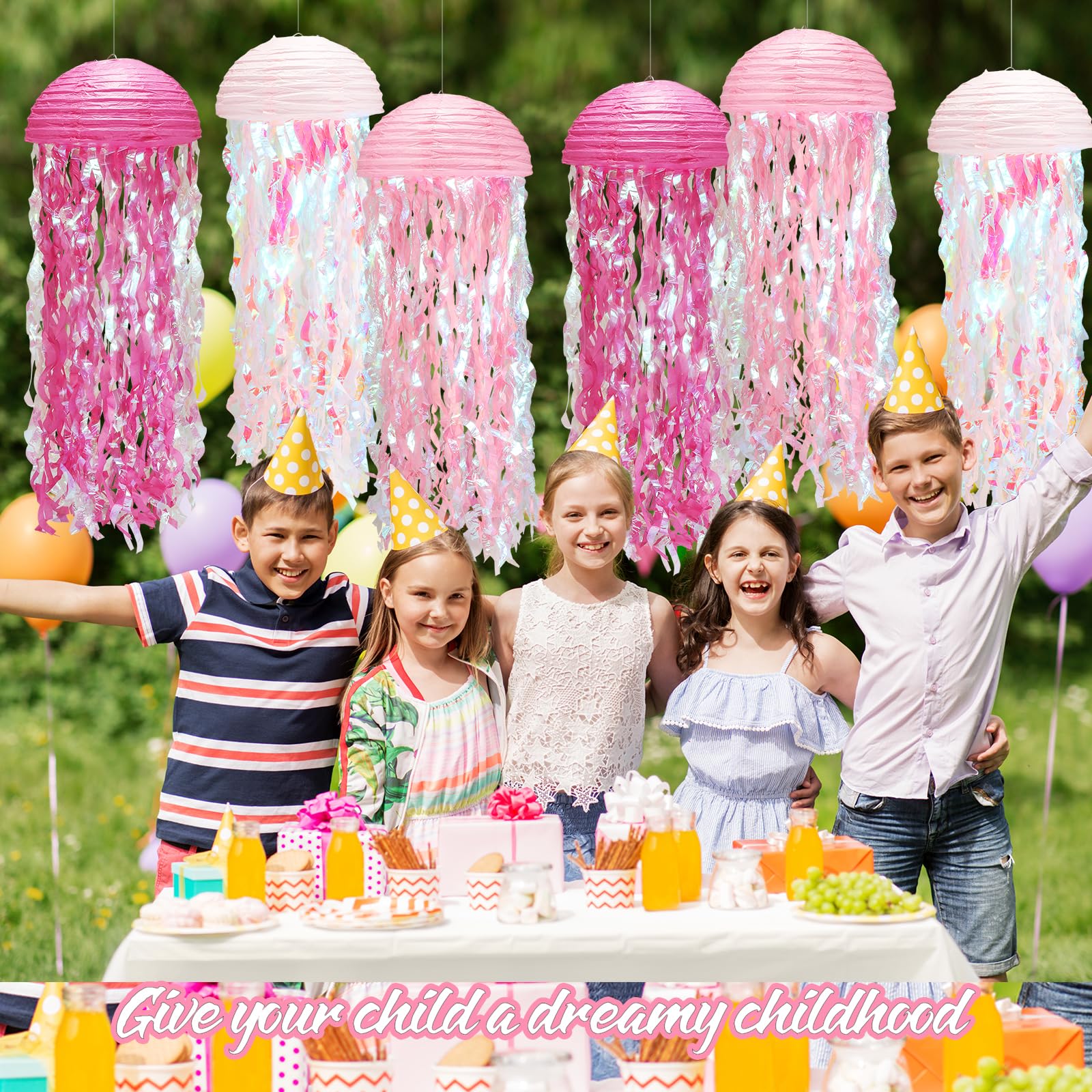 6Pack Pink Jellyfish Paper Lanterns, Under The Sea Party Decorations With Hooks+Rope, Hanging Jellyfish Paper Lanterns For Mermaid Party Ocean Beach, Birthday Party Baby Shower Baby Room
