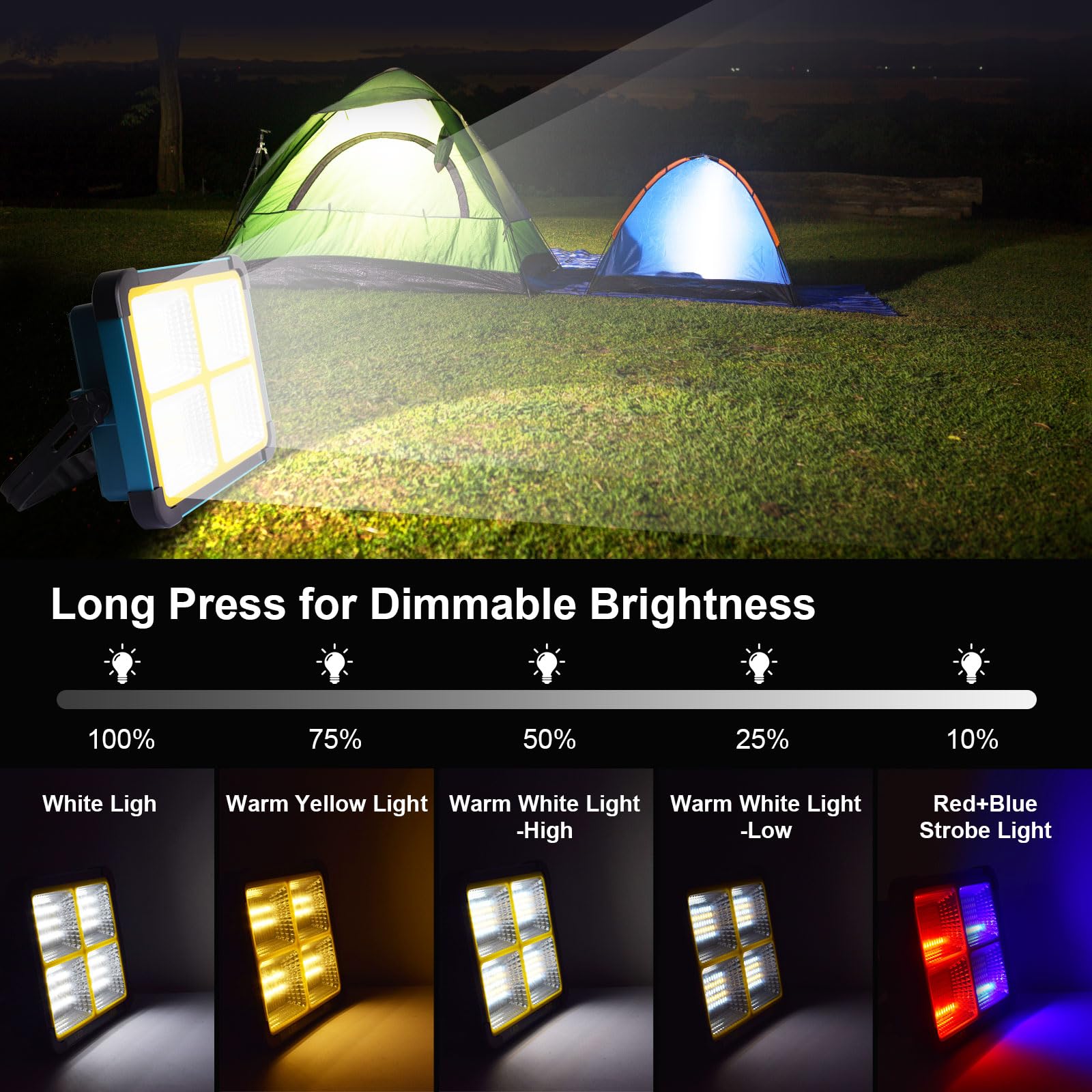 Eraylife Rechargeable Led Work Light, 10000Lm Portable Work Solar Light, 100W Magnetic Worklight With 5 Modes, Waterproof Flood