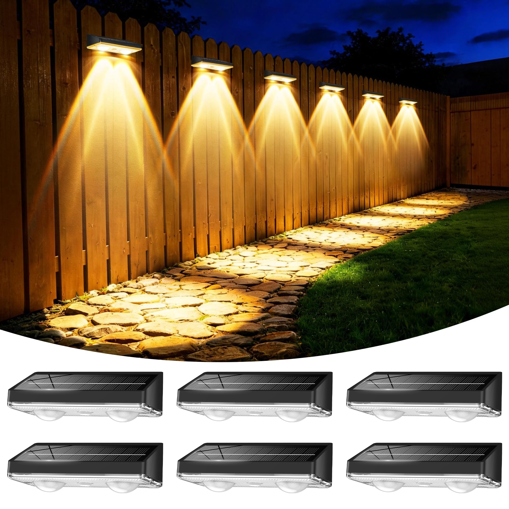 Toeuie Solar Fence Lights Outdoor, 6 Pack Ultra-Bright 85LM Fence Lights Solar Powered, 9 RGB Color Modes, IP65 Waterproof, 12H 