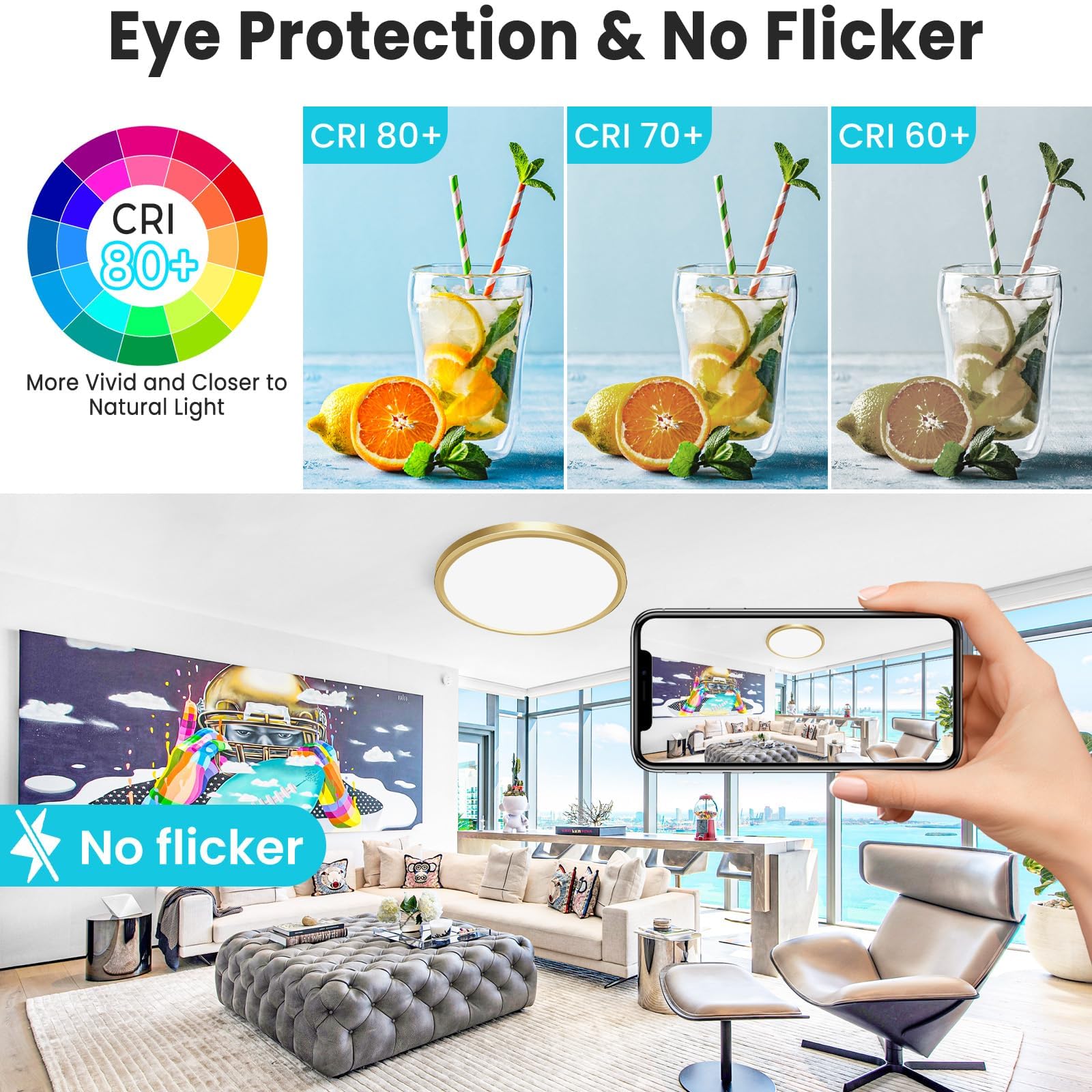 Libtit 12 Inch Led Ceiling Light Golden, 28W 3200Lm Aureate Flush Mount Ceiling Light, 3 Color Temperature 3000K/4500K/6000K, Gi