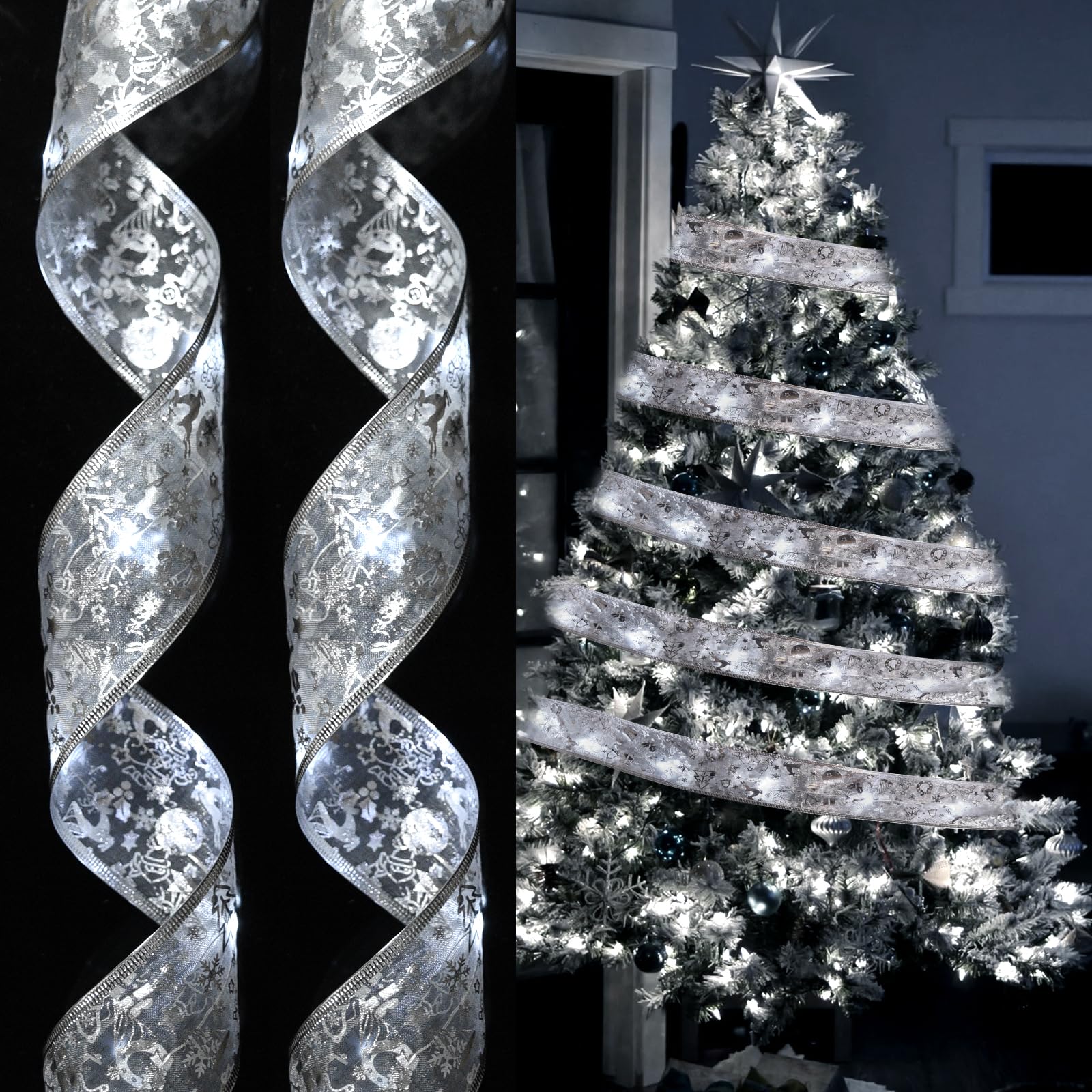 Dailyart Christmas Tree Ribbon Lights, 100 LED Fairy Lights, 46FT, Cool White, Battery Operated & USB Powered, 8 Modes, Model 52