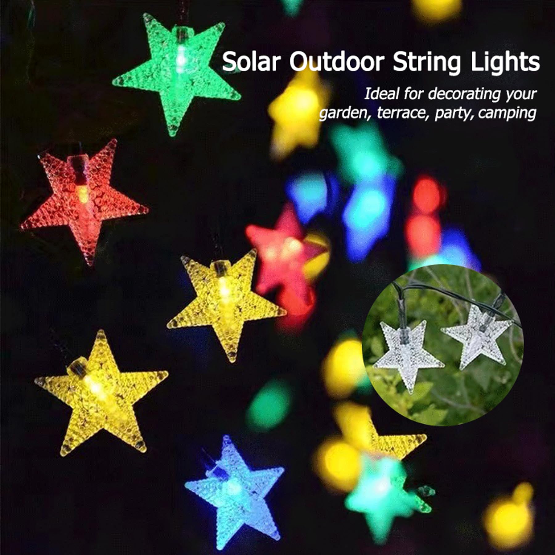 L LAMPOP Twinkle Solar Star String Lights 39FT 100 LED Waterproof Multicolor