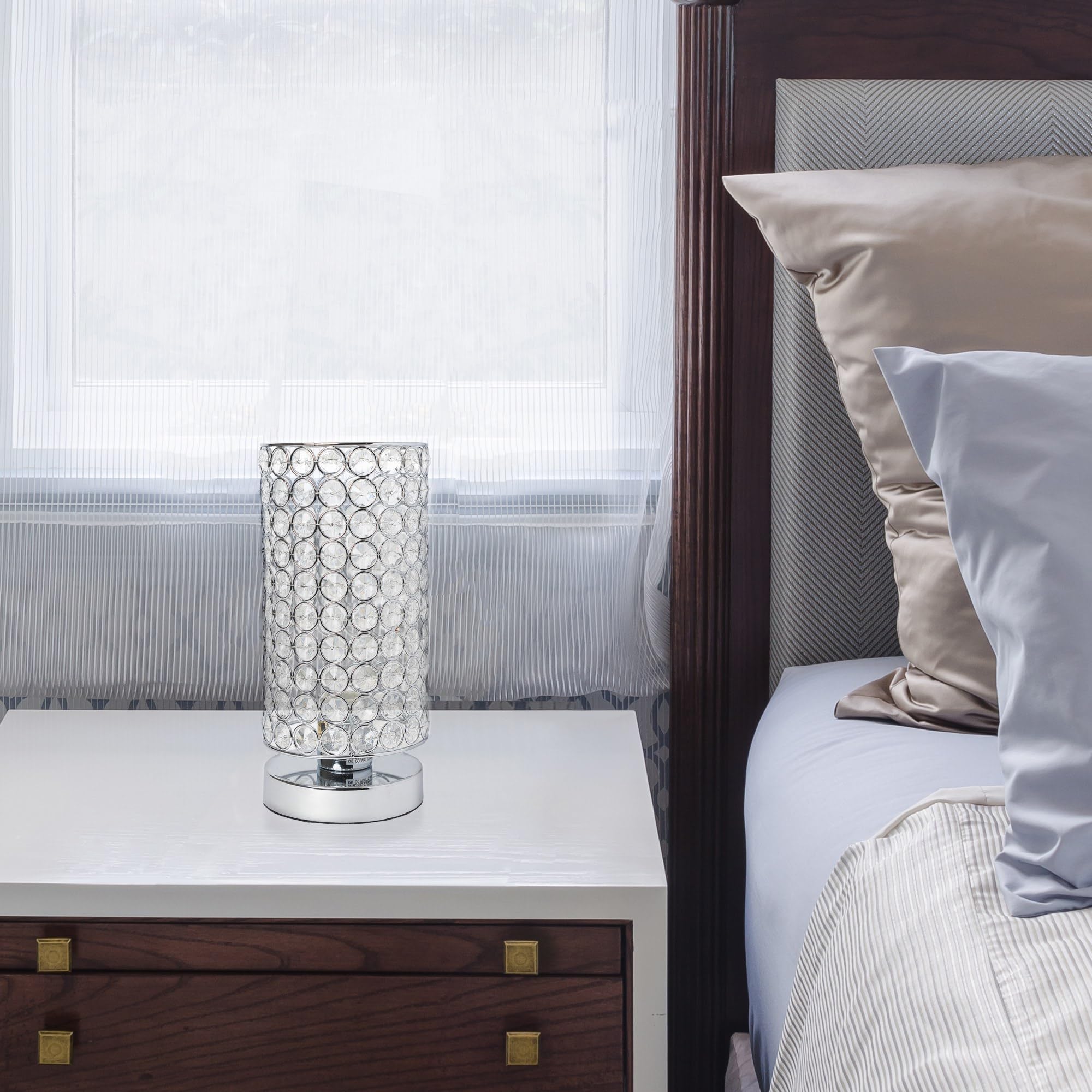 Elegant Designs Lt1051-Chr Elipse Crystal Bedside Nightstand Cylindrical Uplight Table Lamp, Chrome