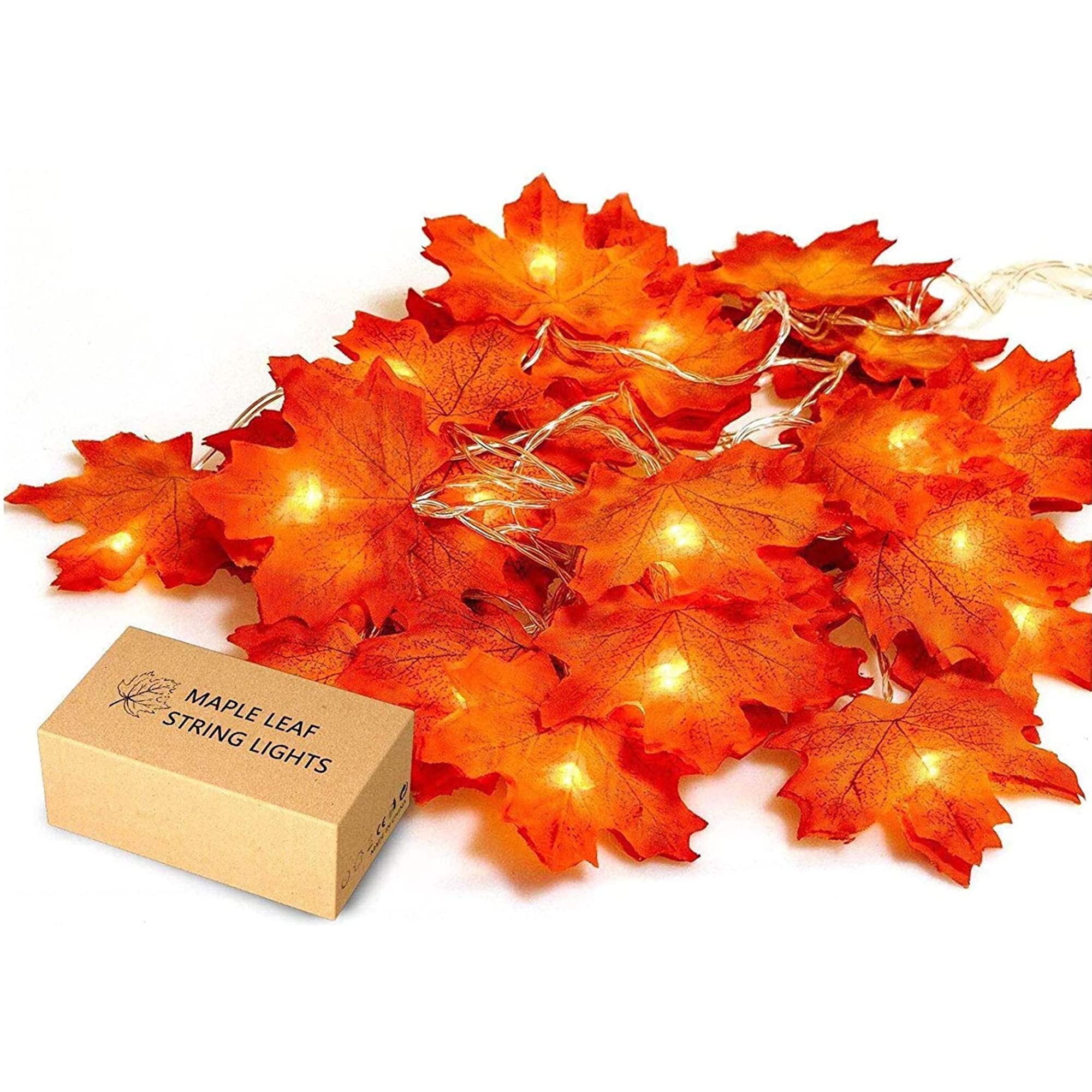 JamBer LED Maple Leaf Garland Lights, 20 Leaves, 7.4 Feet, Waterproof, Battery Powered, Large, Original