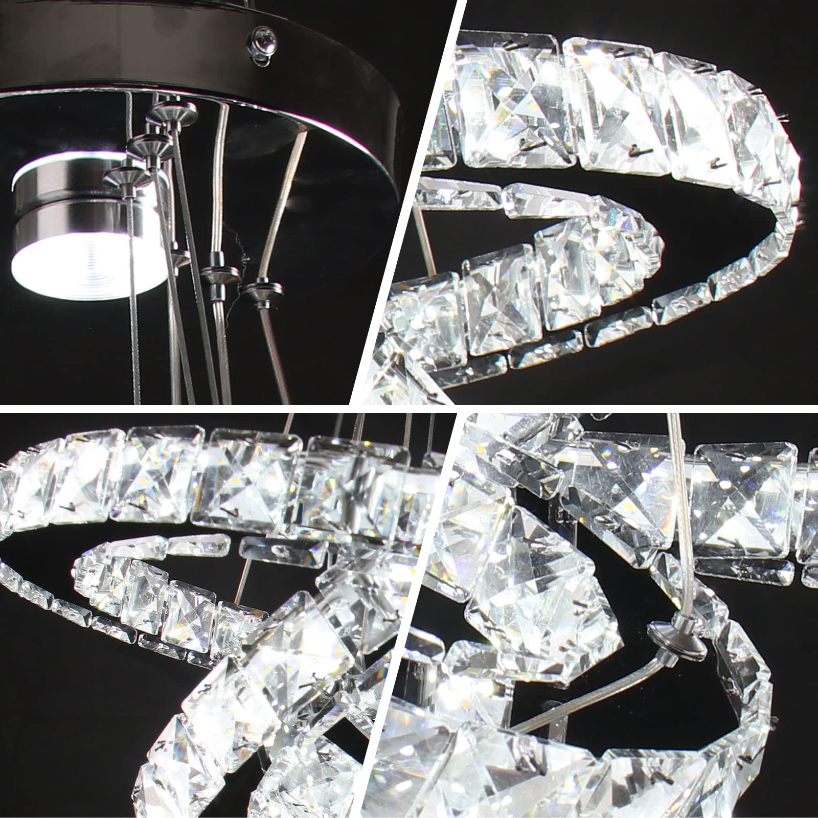 Diisunbihuo Led Chandeliers 3 Rings Modern Crystal Pendant Light, Adjustable, Multicolor Silver, Ideal For Bedroom, Living & Dining Room