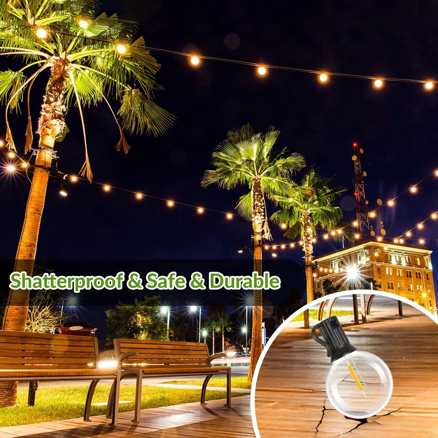 Lakumu 100Ft G40 Solar String Lights Outdoor Waterproof, Globe Outdoor String Lights With 36+1 Led Shatterproof Bulbs, 2700K Pat