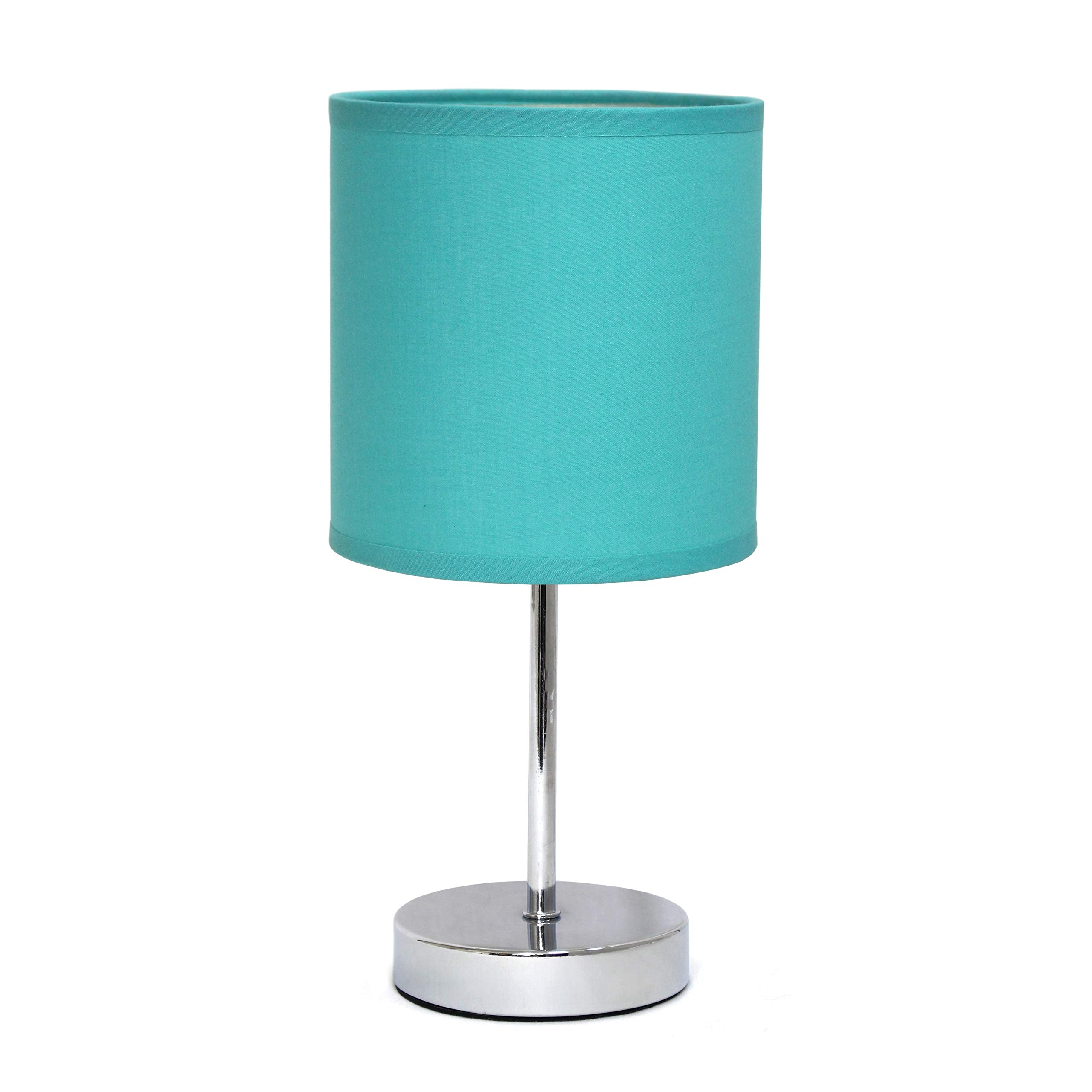 Simple Designs Lt2007-Blu Chrome Mini Basic Table Lamp With Fabric Shade, Blue Turquoise