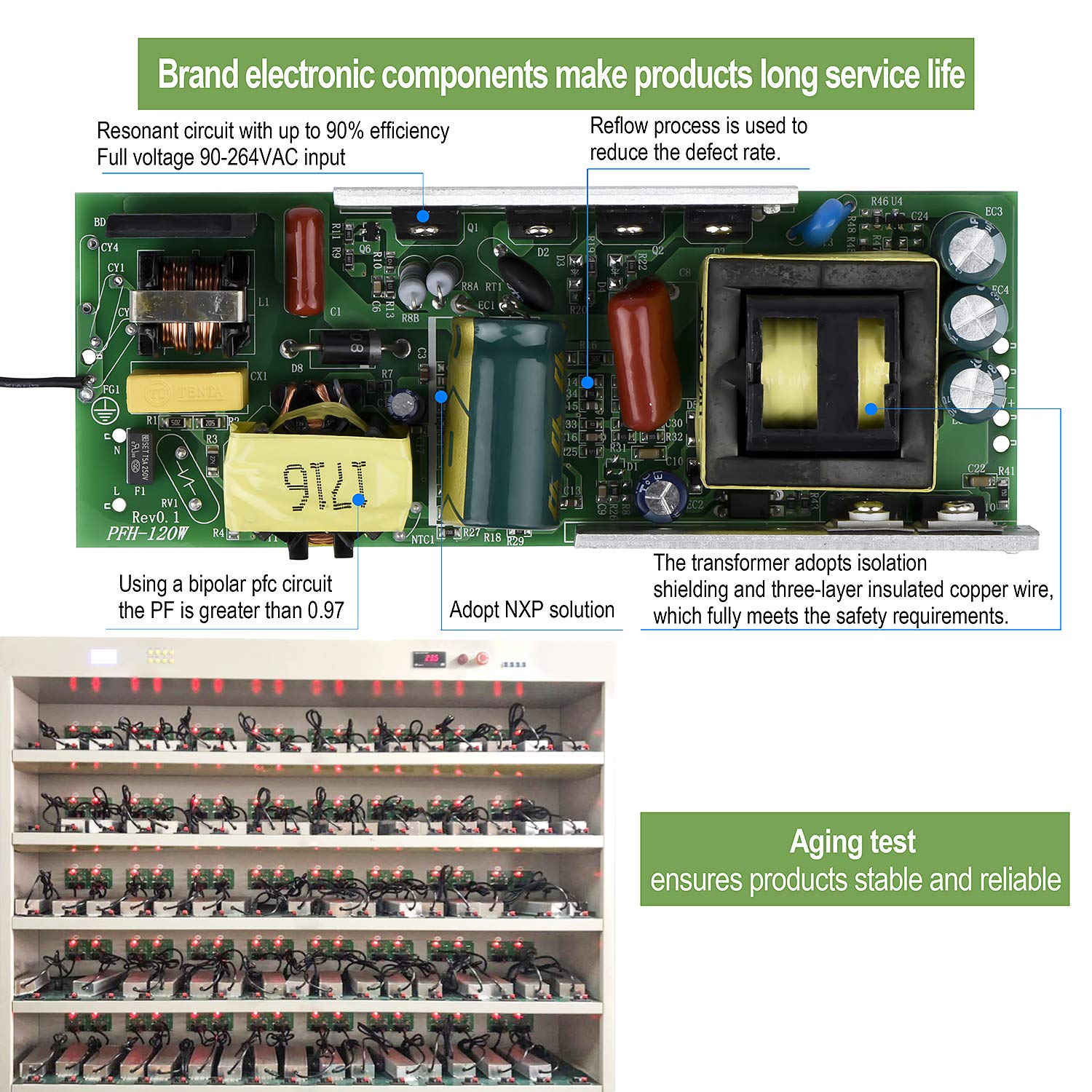 Led Driver 150 Watts 24V Dc Low Voltage Transformer, Waterproof Ip67 Led Power Supply, Adapter With 3-Prong Plug 3.3 Feet Cable