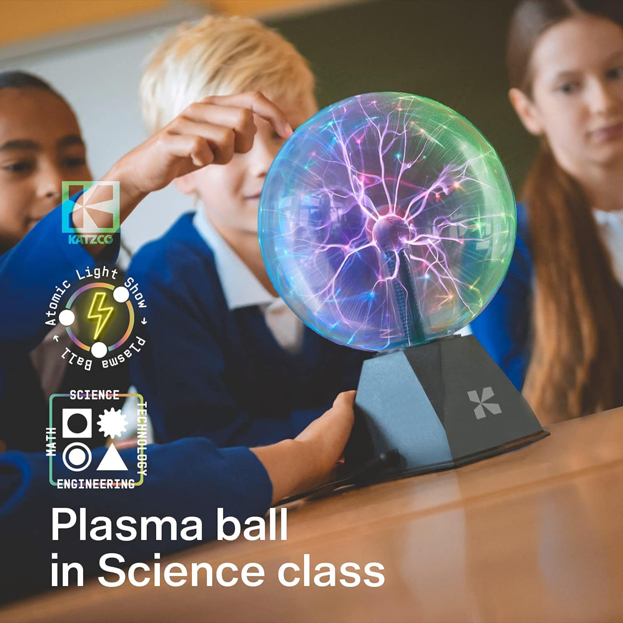 Katzco 7-Inch Plasma Ball With Lightning Charged Bulb - Nebula Sphere, Thunder Lightning, Plug-In - Touch And Sound Sensitive Pl