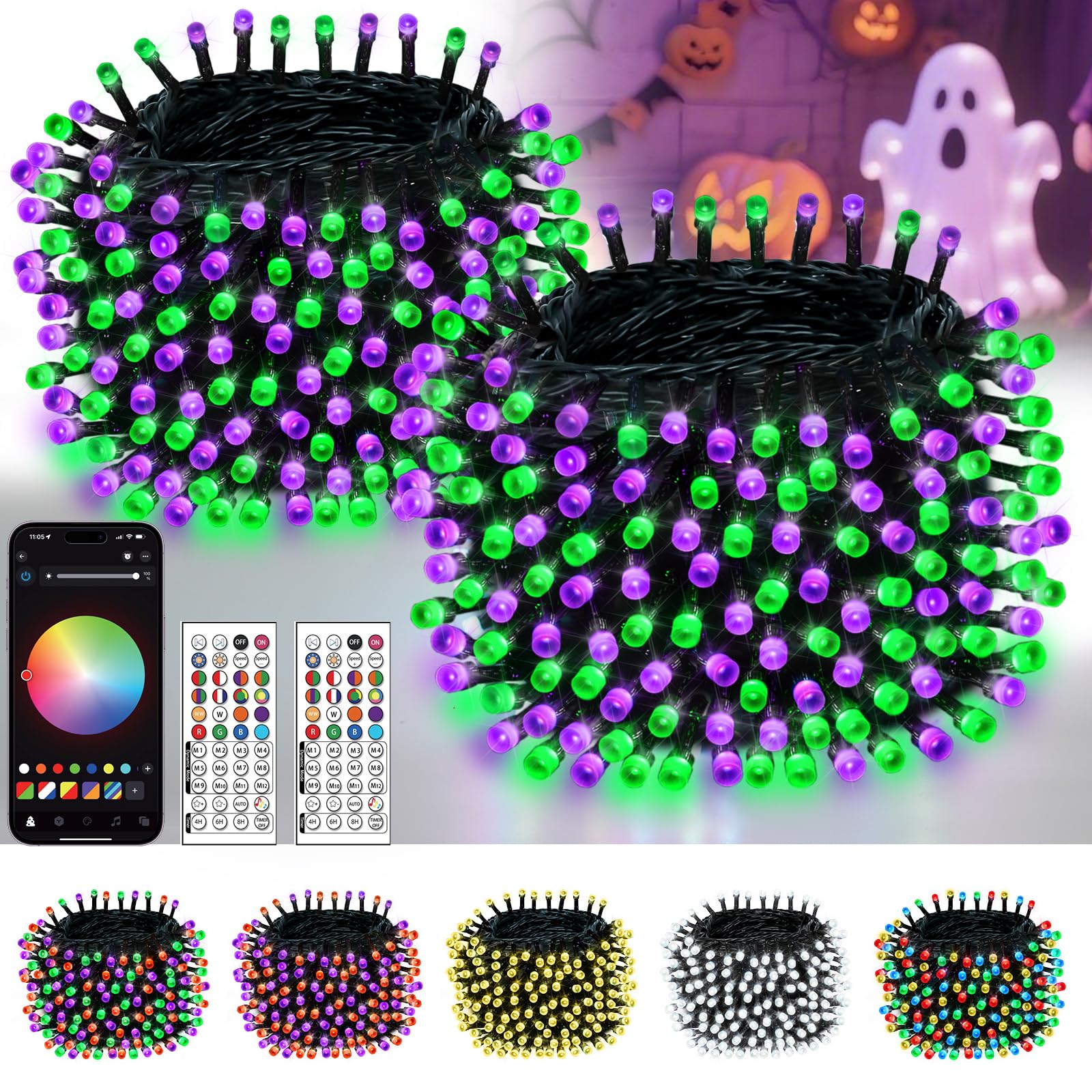 OZS Smart Color Changing Christmas String Lights, 2Pack 164FT 400LED, App Control, Waterproof, Indoor Outdoor, Model GP-SW290DC0310-IP44