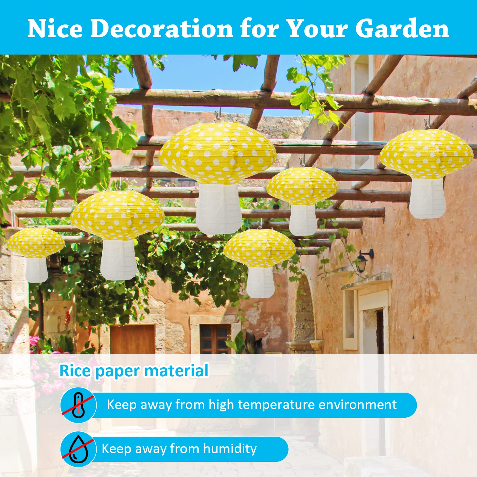 Windspeed 4Pcs Mushroom Shaped Paper Lanterns 8 inch & 12 inch Yellow for Nursery Garden Christmas Party Decoration