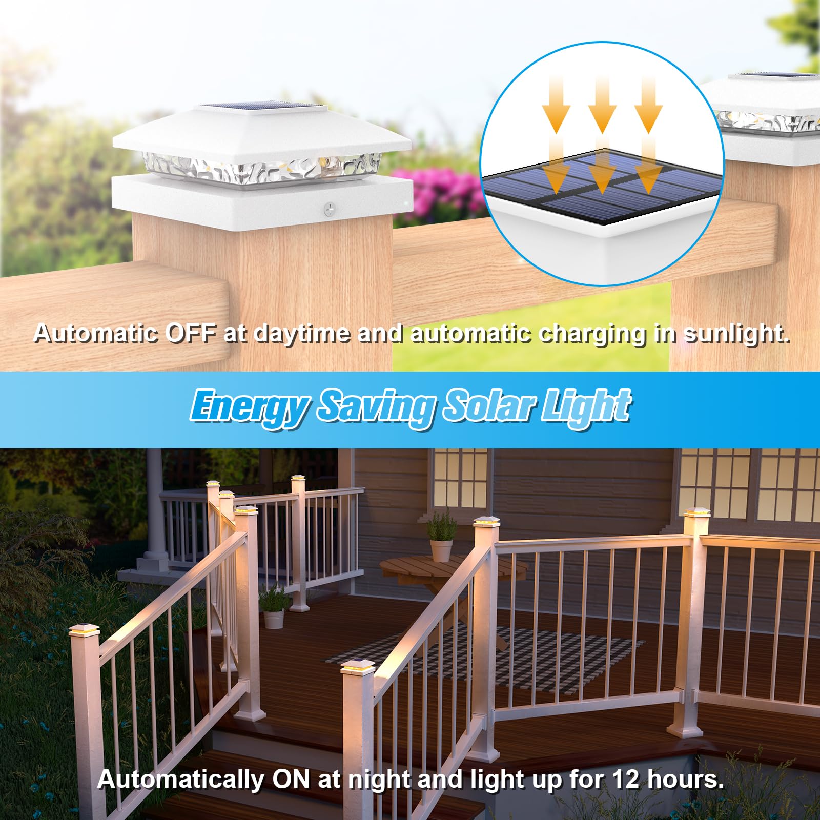 VOLISUN Solar Post Cap Light 6 Pack, Waterproof White Deck Lights, Model 21264ZM for Garden/Patio/Porch