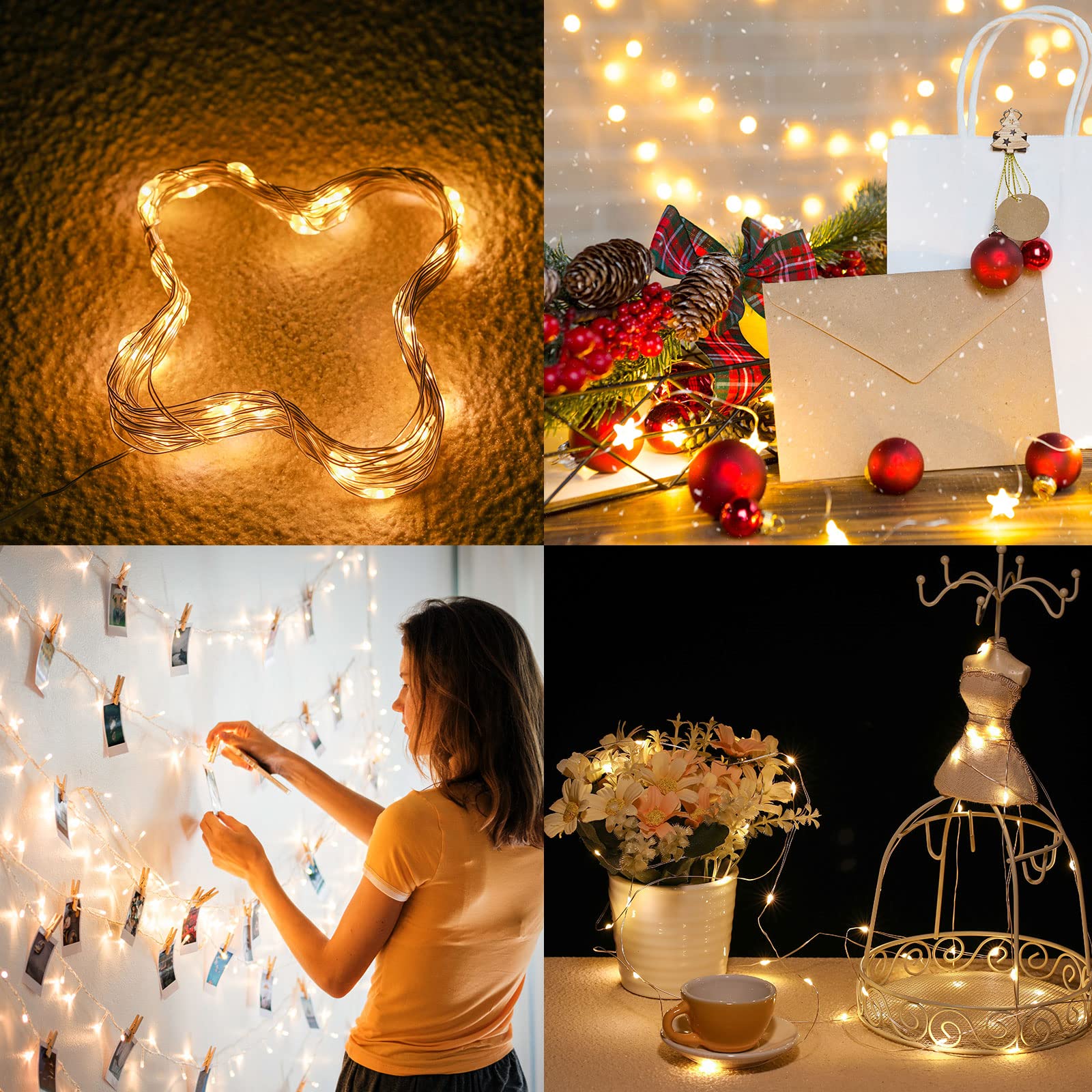 Tuanse 10 Pack Fairy String Lights, 16.4 ft, 50 LED, Warm White, Copper Wire, Battery Operated, Timer Function for Decor