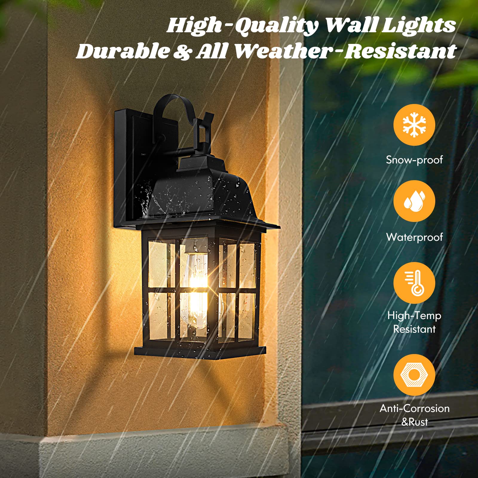 TOBUSA Outdoor Wall Lanterns - 2-Pack Black Aluminium Waterproof Sconces, Anti-Rust, Model S1026, Perfect for Porch and Garage