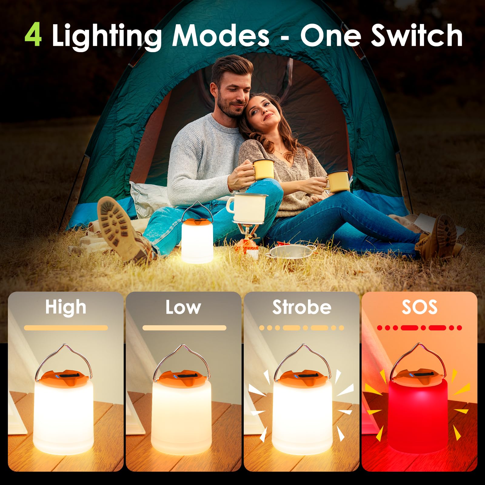 BOBKID LED Camping Lantern, 1000LM, Rechargeable, Water Resistant, Model XQ-Y11, Orange