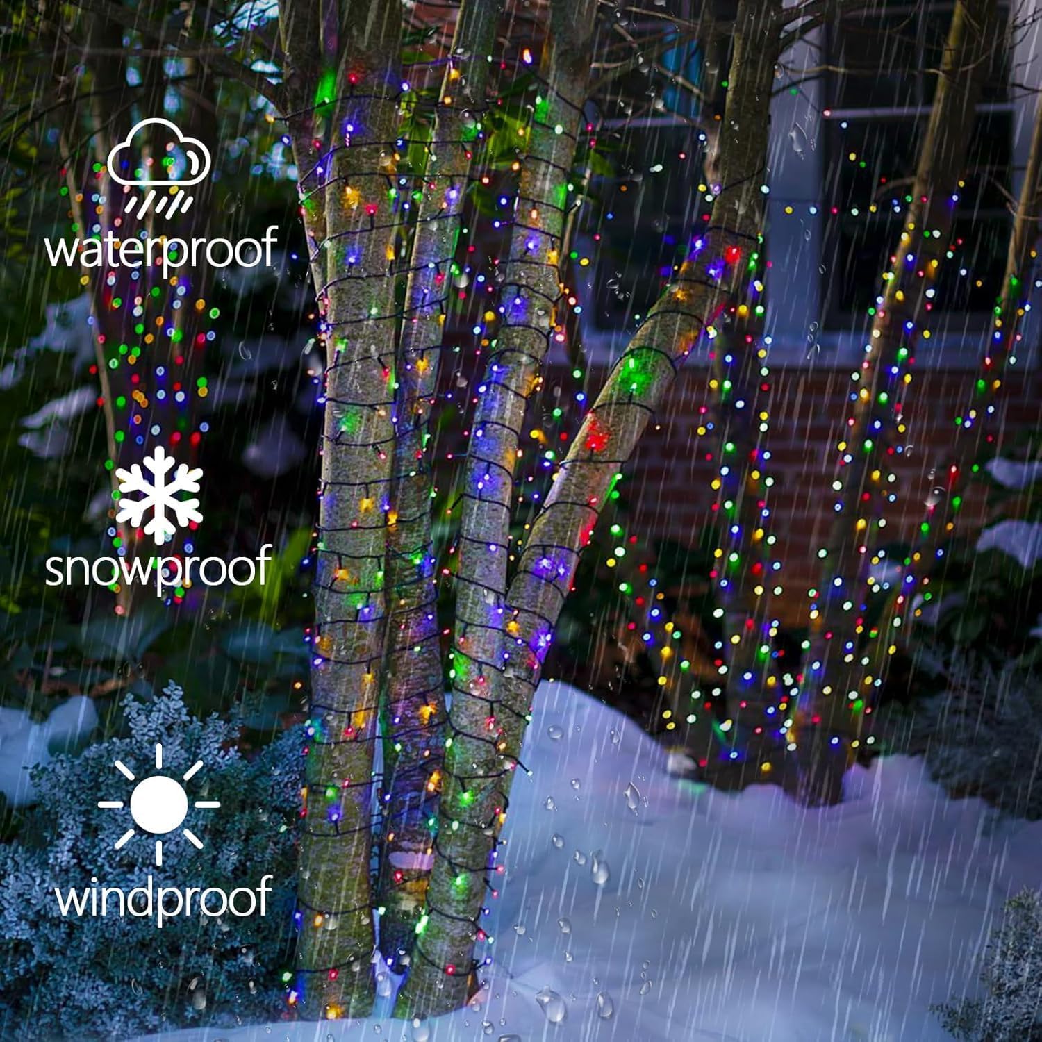 OZS Solar Christmas String Lights, 320LED, Waterproof, 8 Modes, Green Wire, Multicolor, 4 Pack, Model 4PKSolar80LED-MC