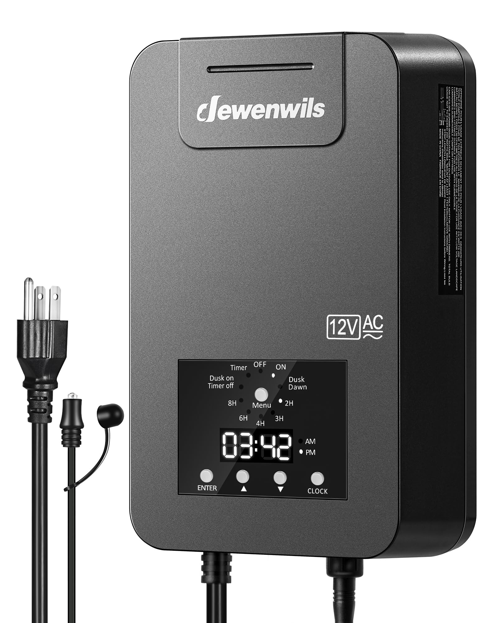 DEWENWILS 300W Low Voltage Landscape Transformer with Photocell Sensor & Timer, 120V AC to 12V/14V AC, Weatherproof Outdoor Land