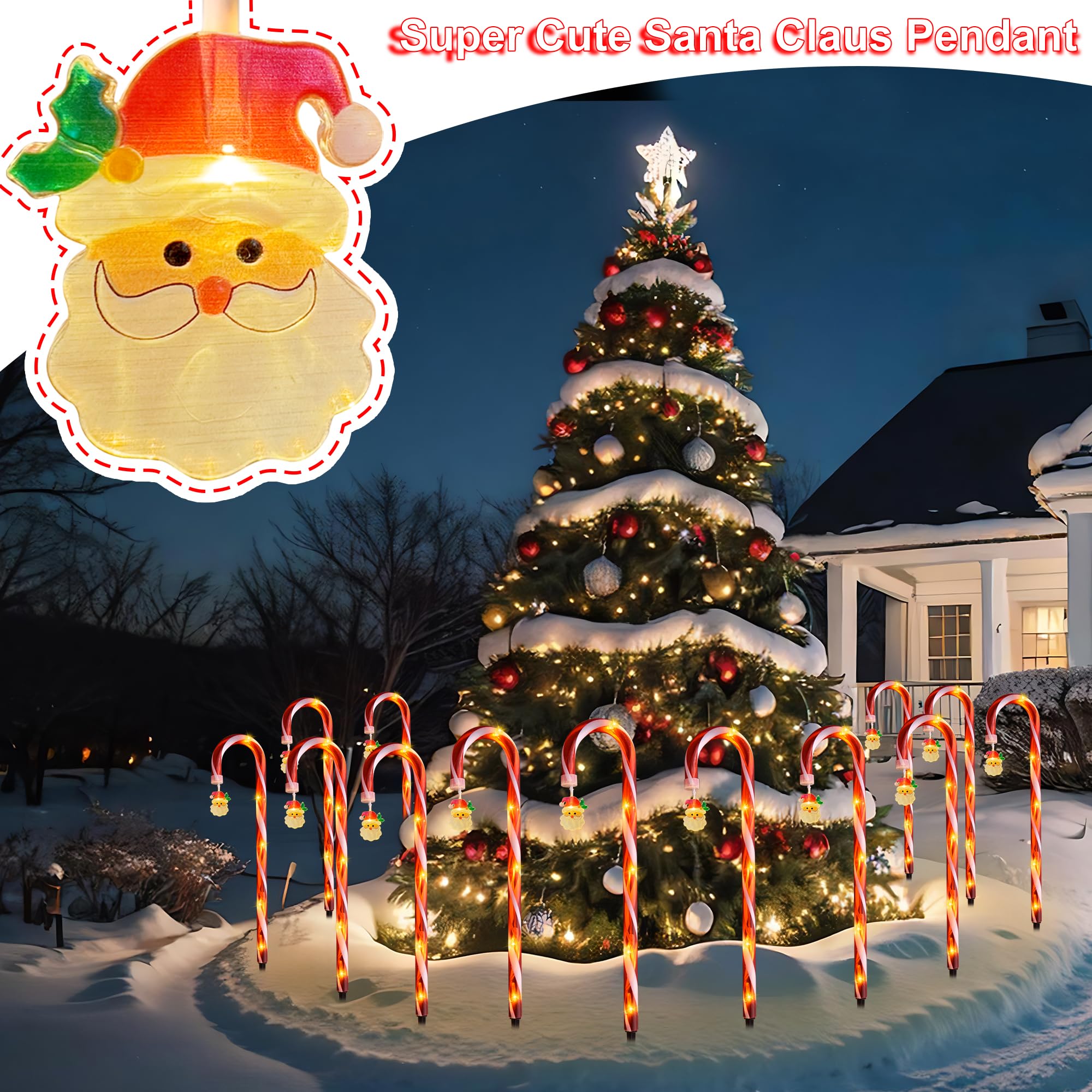 Vcoken Christmas Candy Cane Pathway Lights - 12 Pack 22'' Led Christmas Candy Cane Lights, Light Up Candy Canes For Outdoor Walk