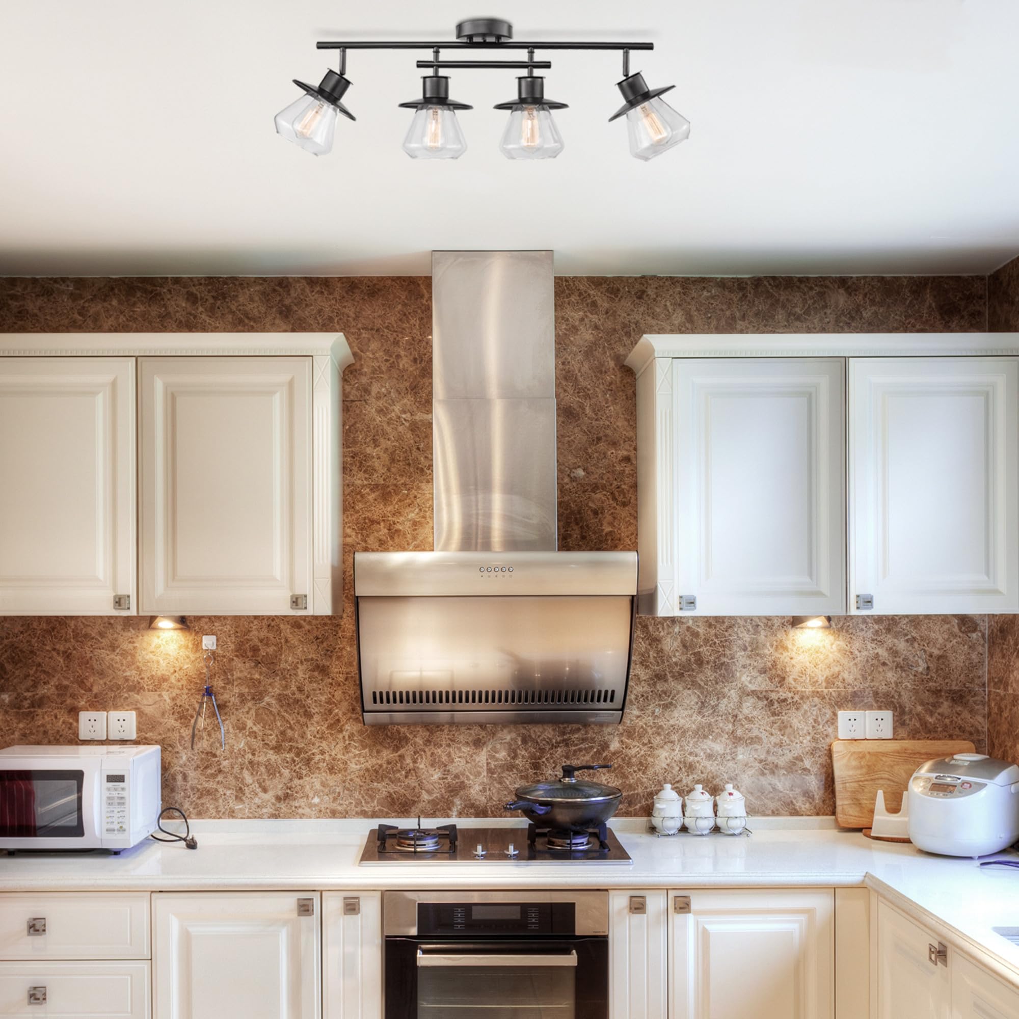 Globe Electric 59530 4-Light Track Lighting Kit, Dark Bronze, Metal, Clear Glass Shades, Ideal for Kitchen and Dining Room