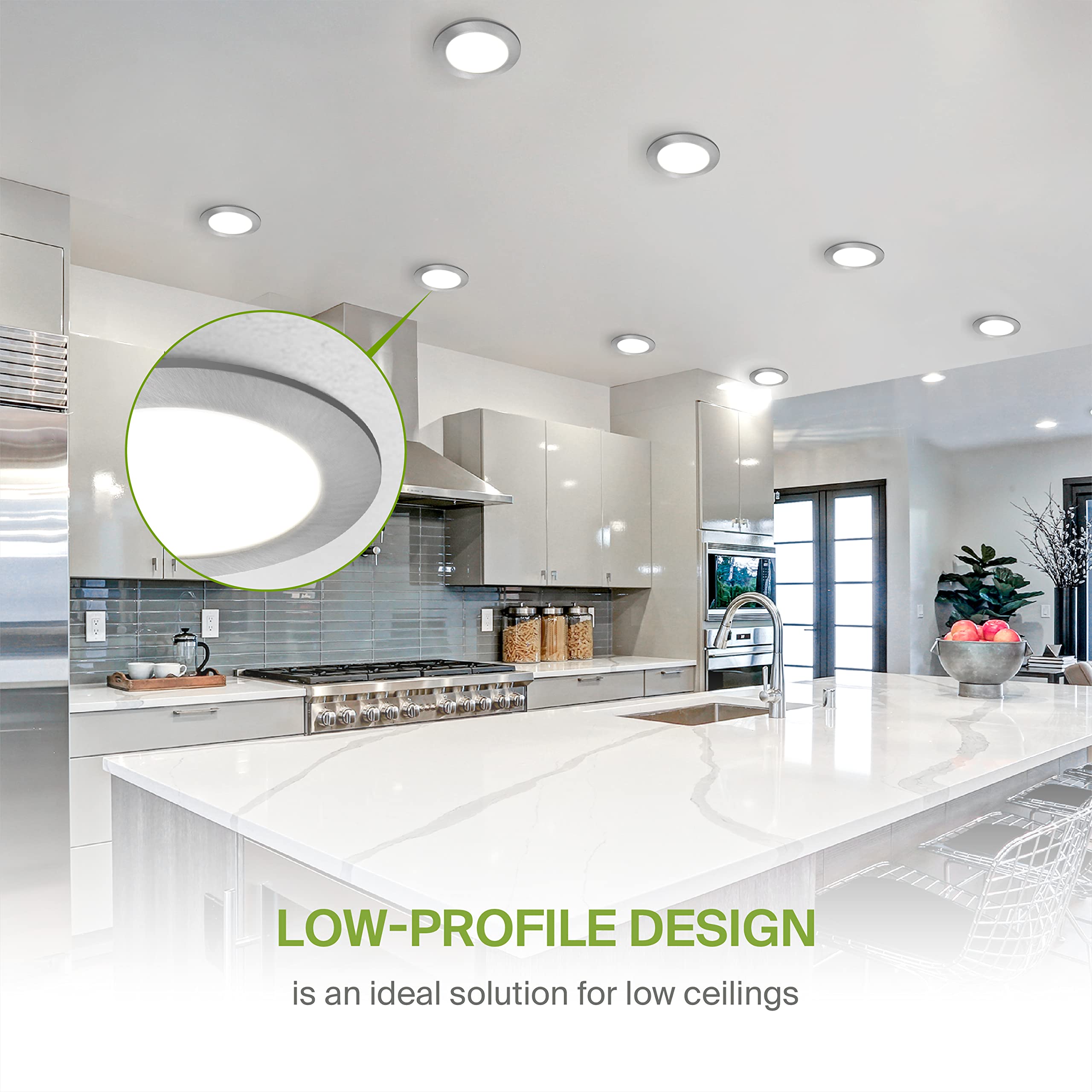 ASD 6 Pack LED Recessed Lighting, 12W 4 Inch Ultra Thin Dimmable Ceiling Lights, Brushed Nickel, Model A-JBR-4D12AC-NK(